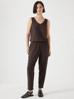 HUSH Leopard Print Jersey Cropped Jumpsuit, Brown/Multi, Brown/Multi