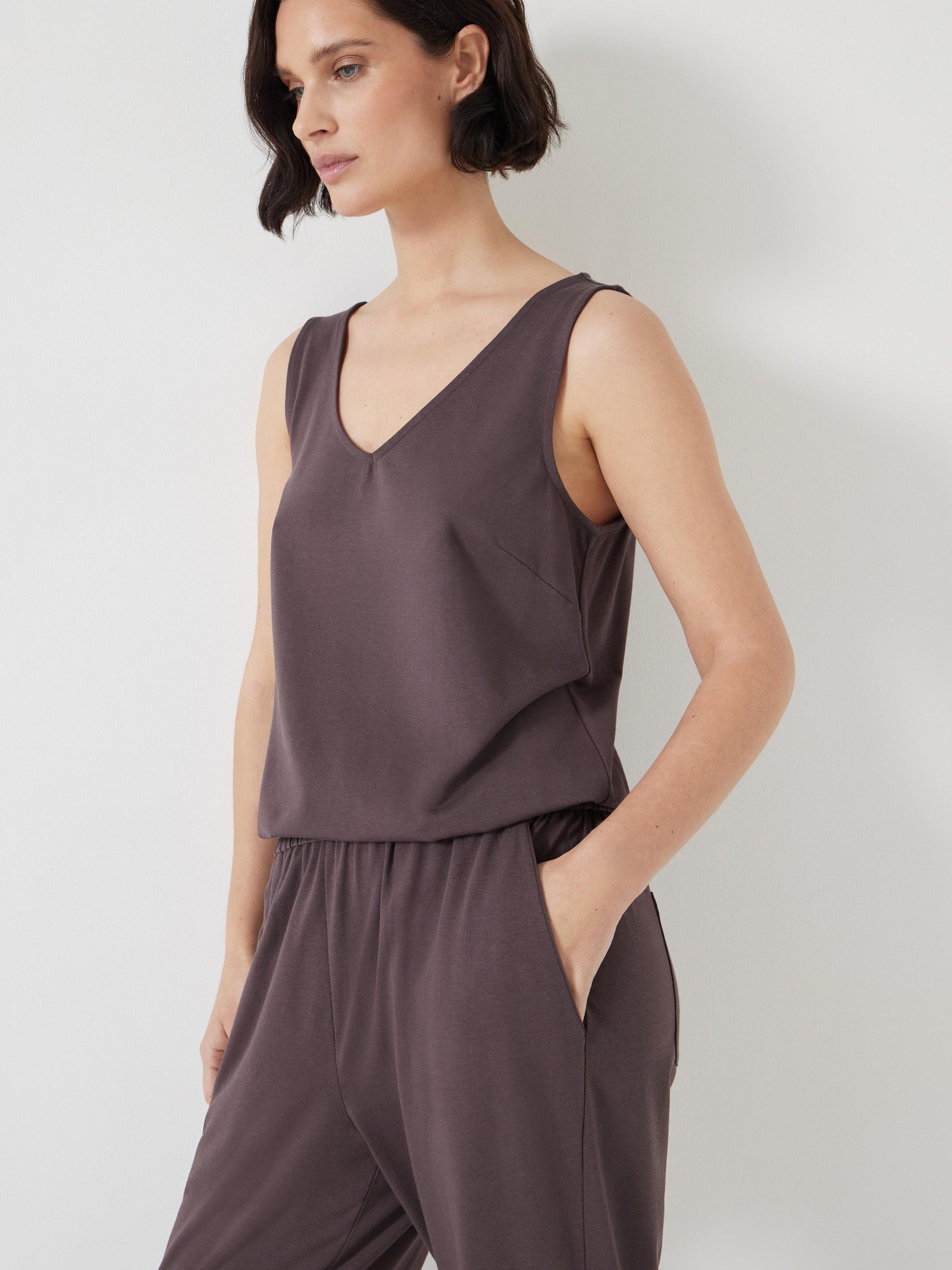 Product image 2 of 6, which shows HUSH Jersey Cropped Jumpsuit, Raisin Brown, XXS
