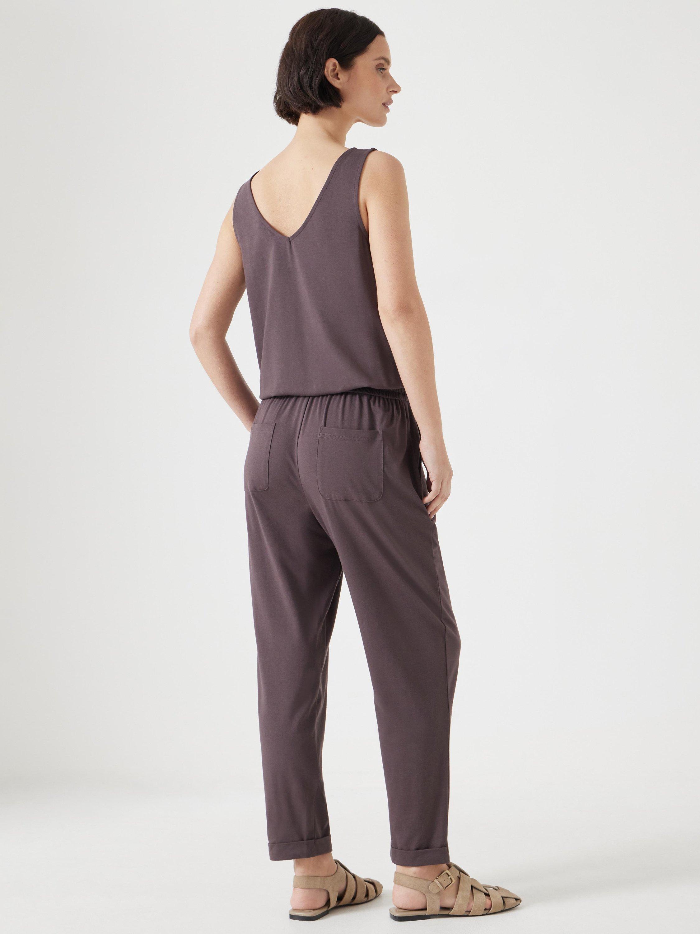 Product image 3 of 6, which shows HUSH Jersey Cropped Jumpsuit, Raisin Brown, XXS