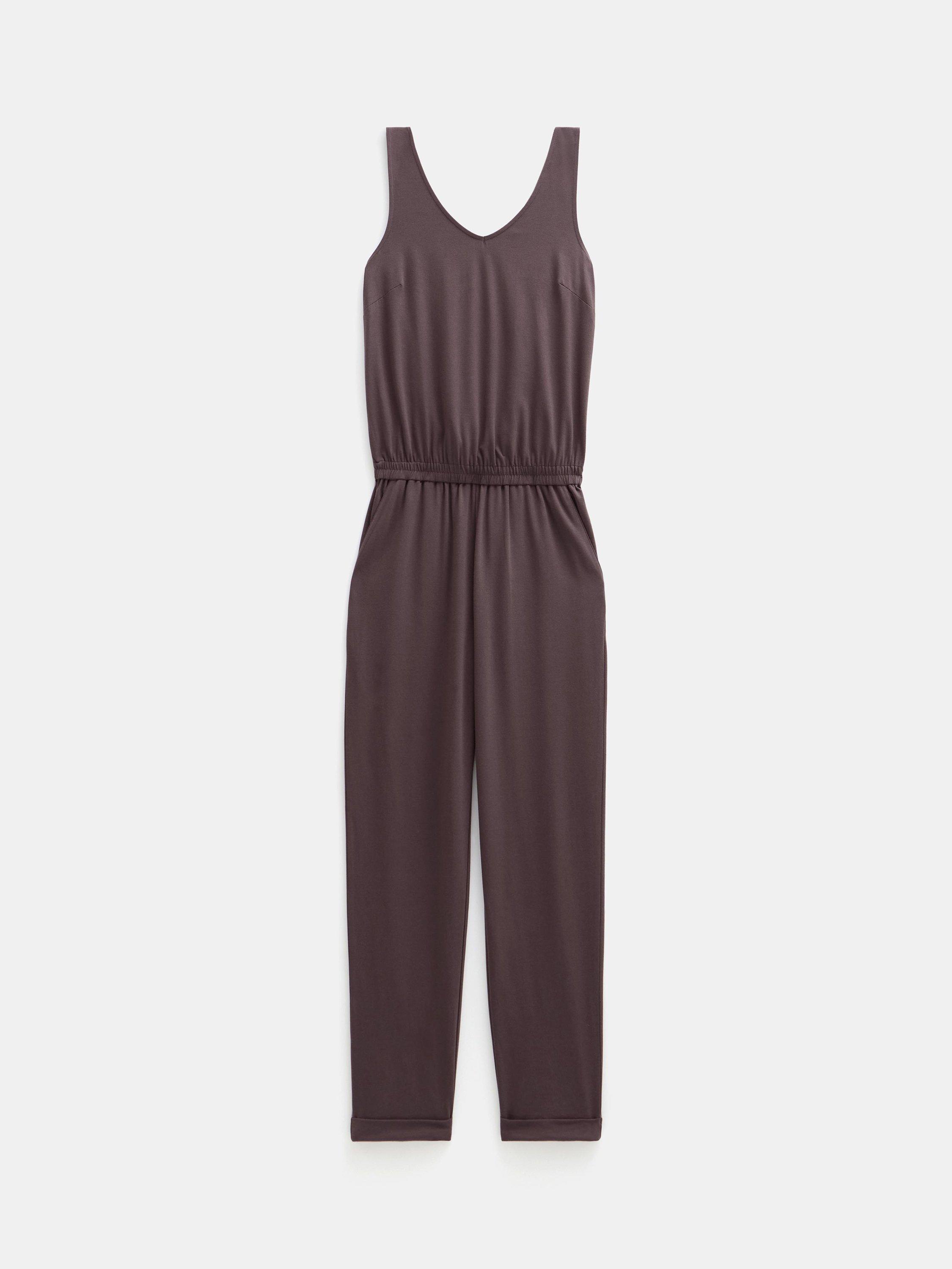 Product image 4 of 6, which shows HUSH Jersey Cropped Jumpsuit, Raisin Brown, XXS