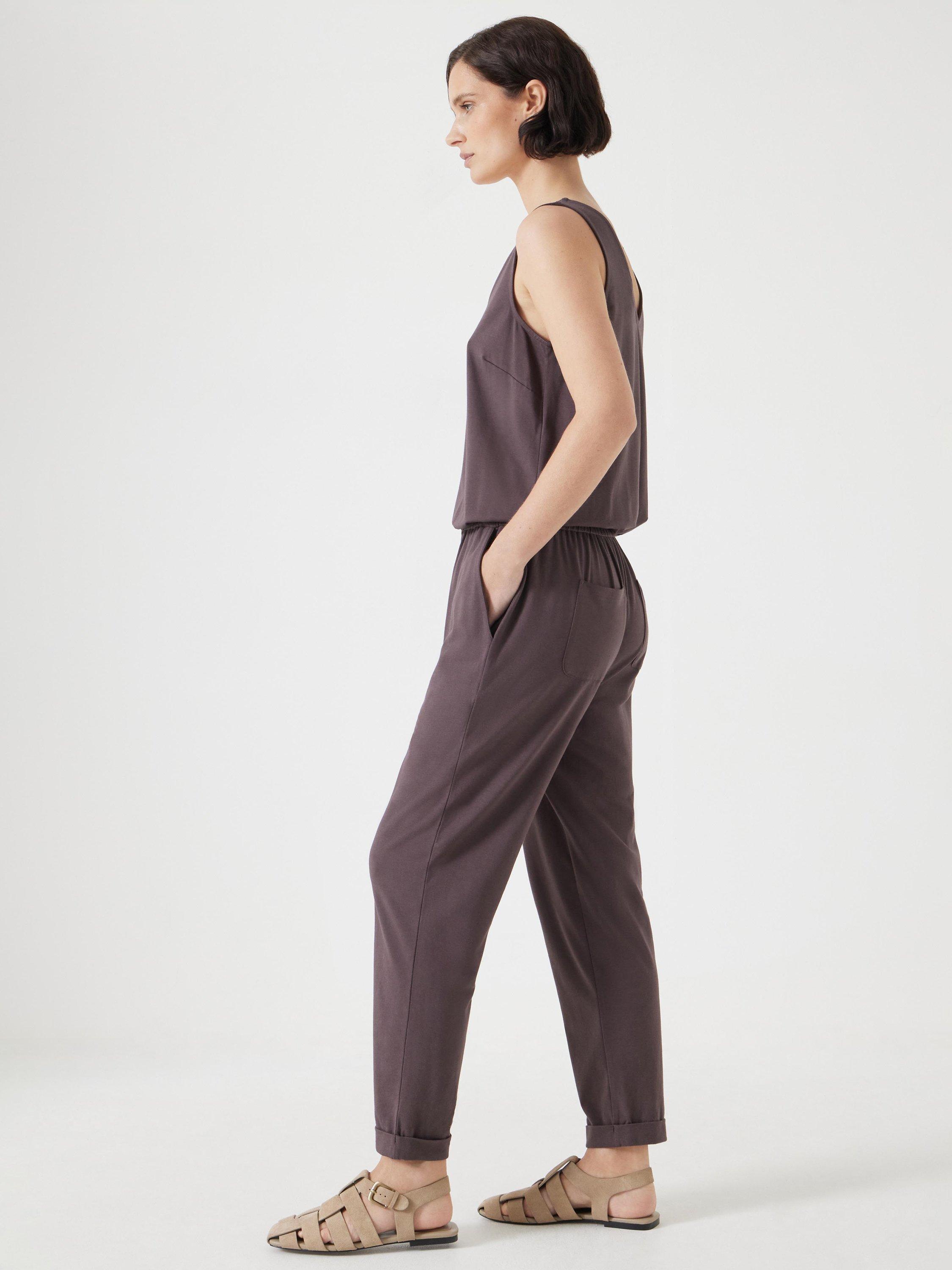 Product image 5 of 6, which shows HUSH Jersey Cropped Jumpsuit, Raisin Brown, XXS