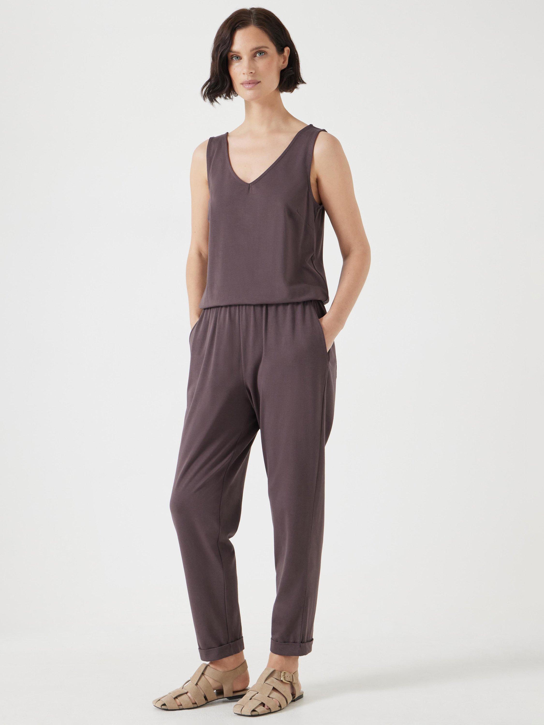 Product image 6 of 6, which shows HUSH Jersey Cropped Jumpsuit, Raisin Brown, XXS