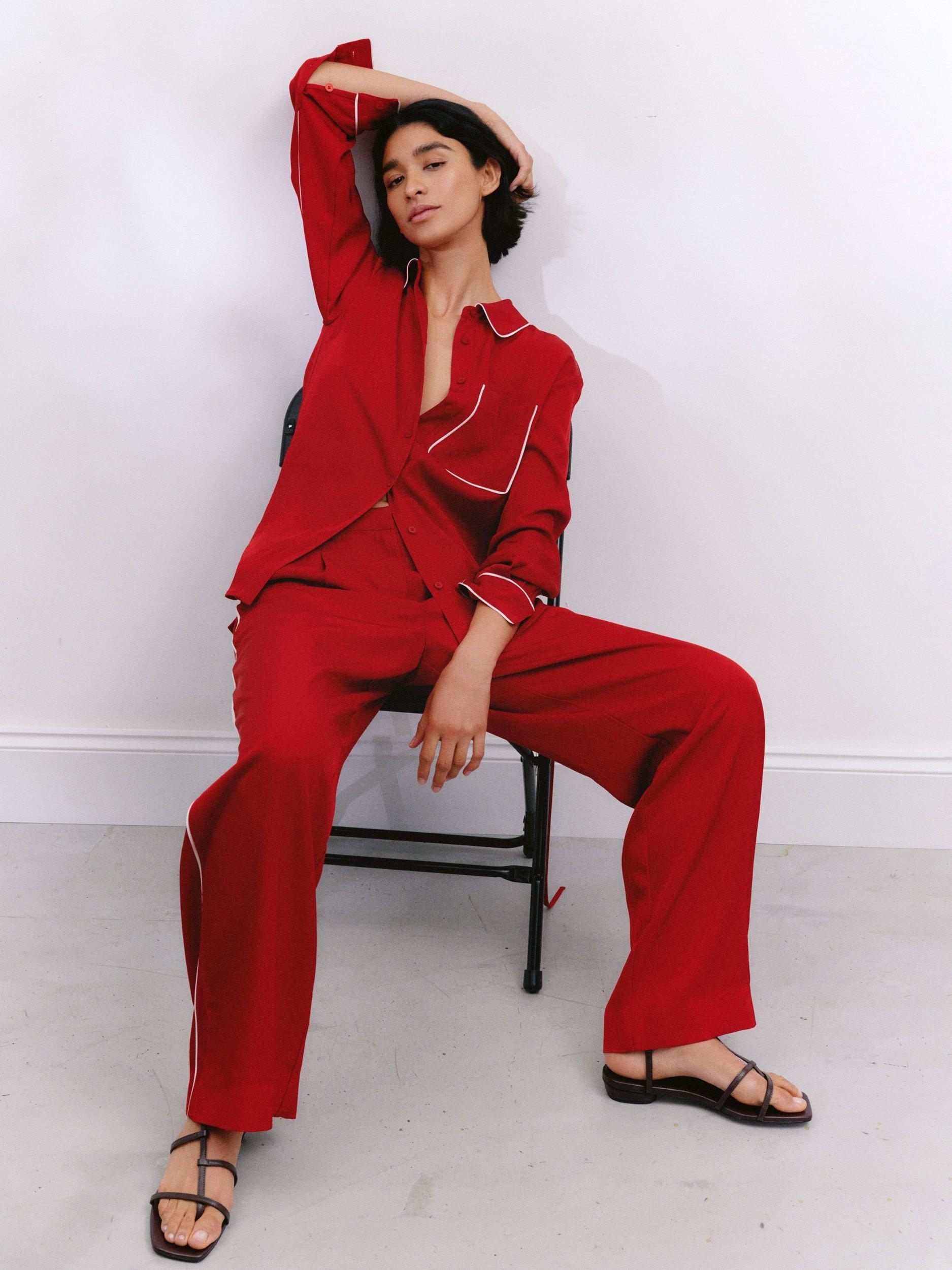 Product image 1 of 5, which shows HUSH Kinsey Piping Detail Long Sleeve Shirt, Red, 10