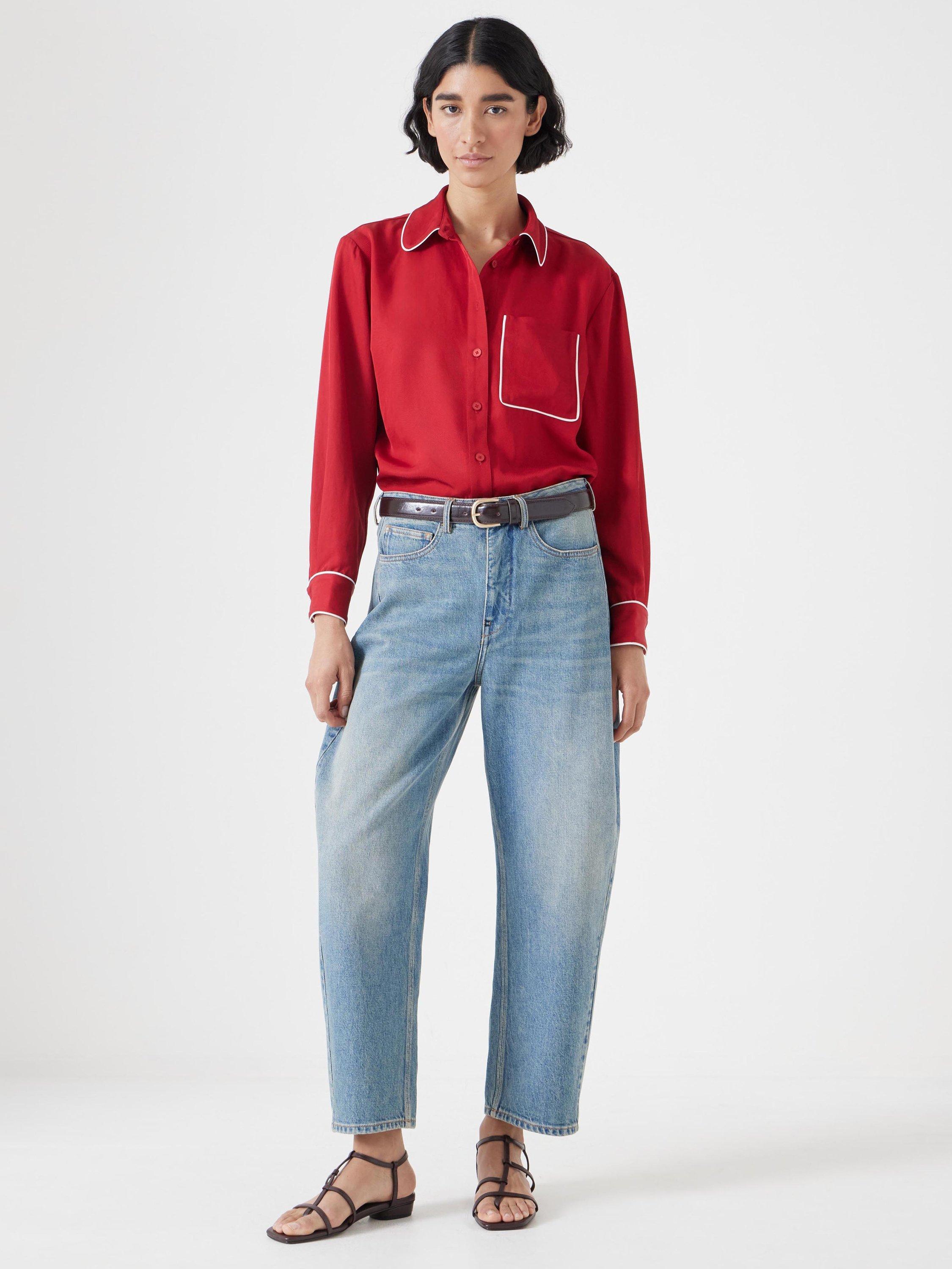 Product image 2 of 5, which shows HUSH Kinsey Piping Detail Long Sleeve Shirt, Red, 10