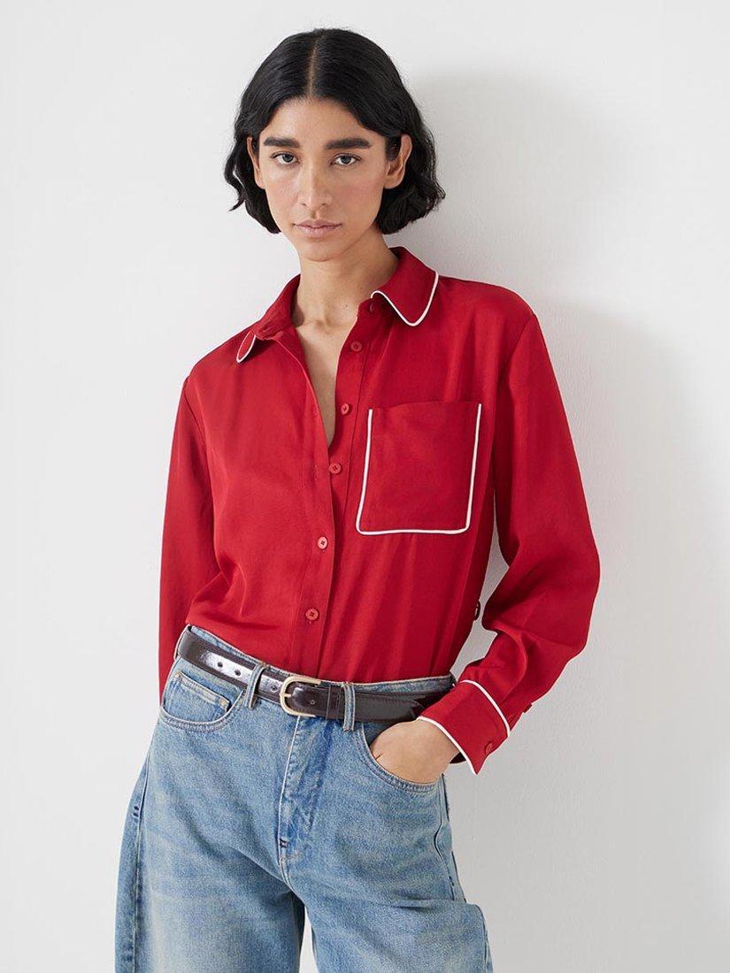 Product image 3 of 5, which shows HUSH Kinsey Piping Detail Long Sleeve Shirt, Red, 10