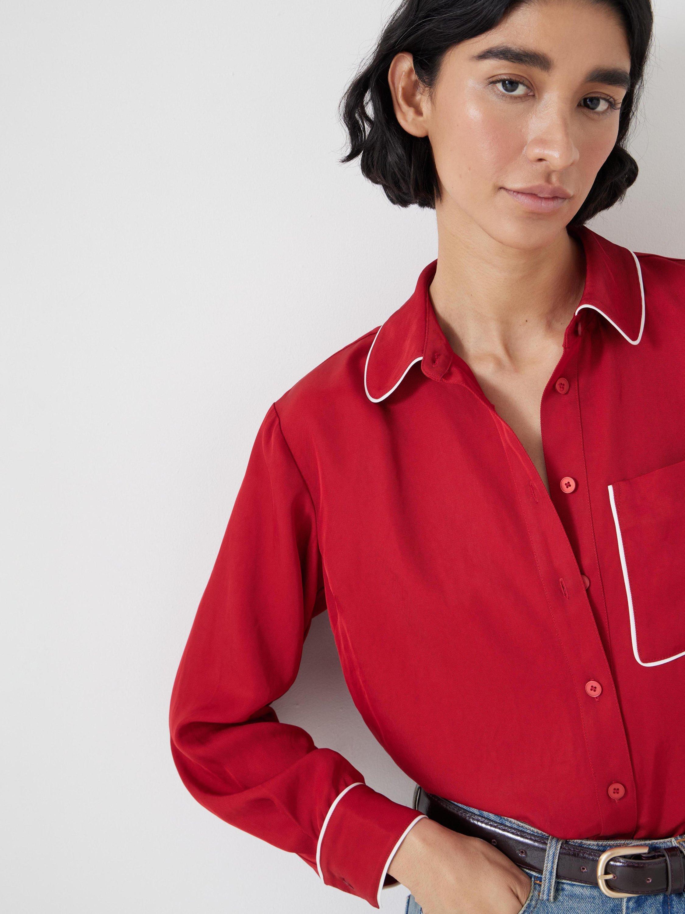 Product image 5 of 5, which shows HUSH Kinsey Piping Detail Long Sleeve Shirt, Red, 10