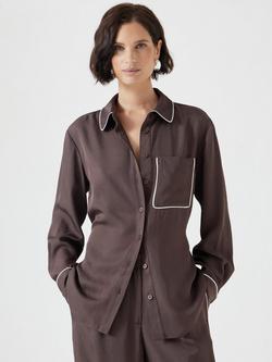 HUSH Kinsey Piping Detail Long Sleeve Shirt, Coffee Brown