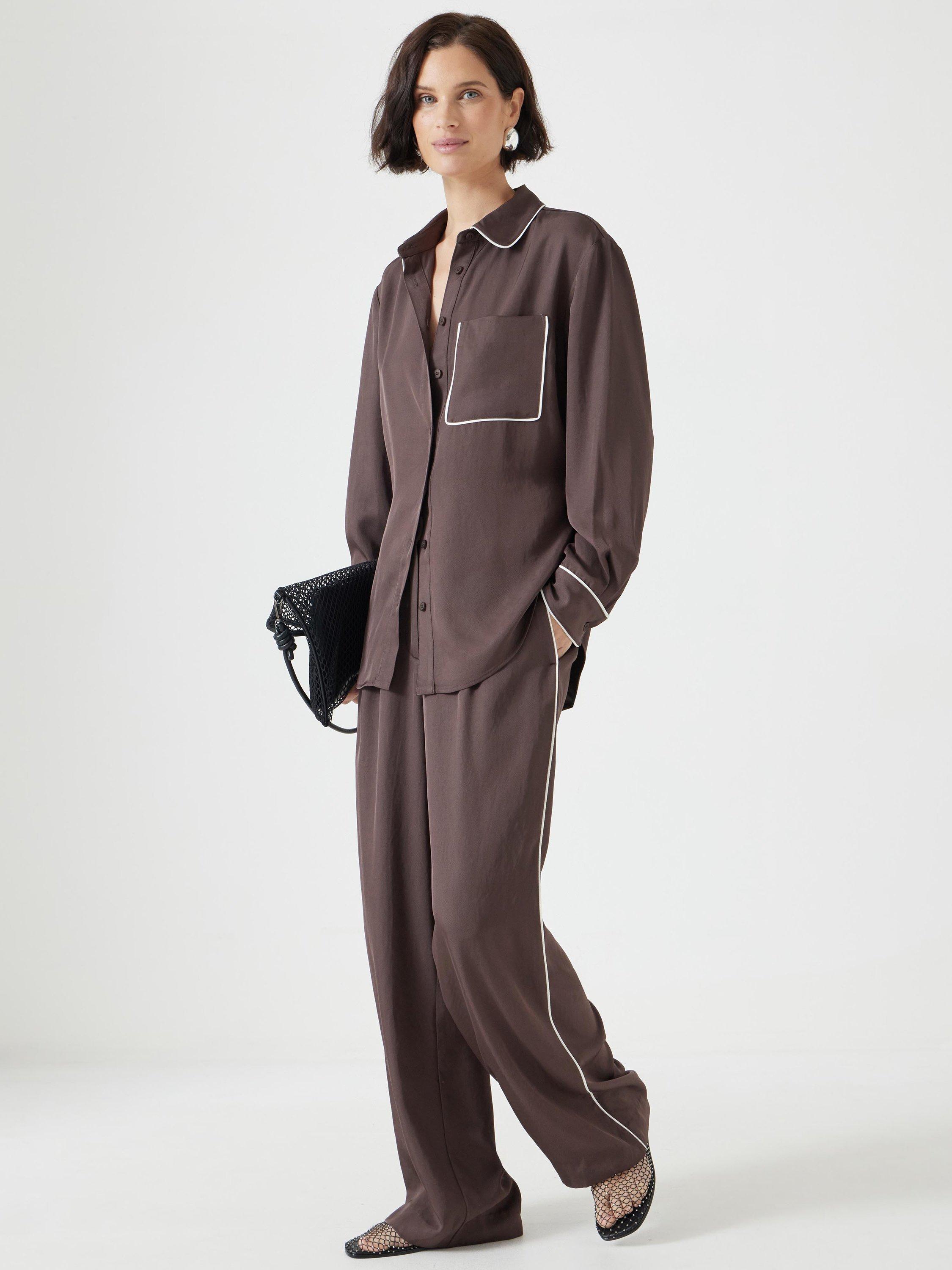 Product image 2 of 5, which shows HUSH Kinsey Piping Detail Long Sleeve Shirt, Coffee Brown, 4