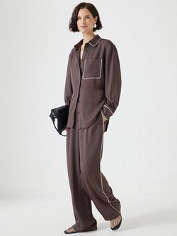 HUSH Kinsey Piping Detail Long Sleeve Shirt - view 2, Coffee Brown