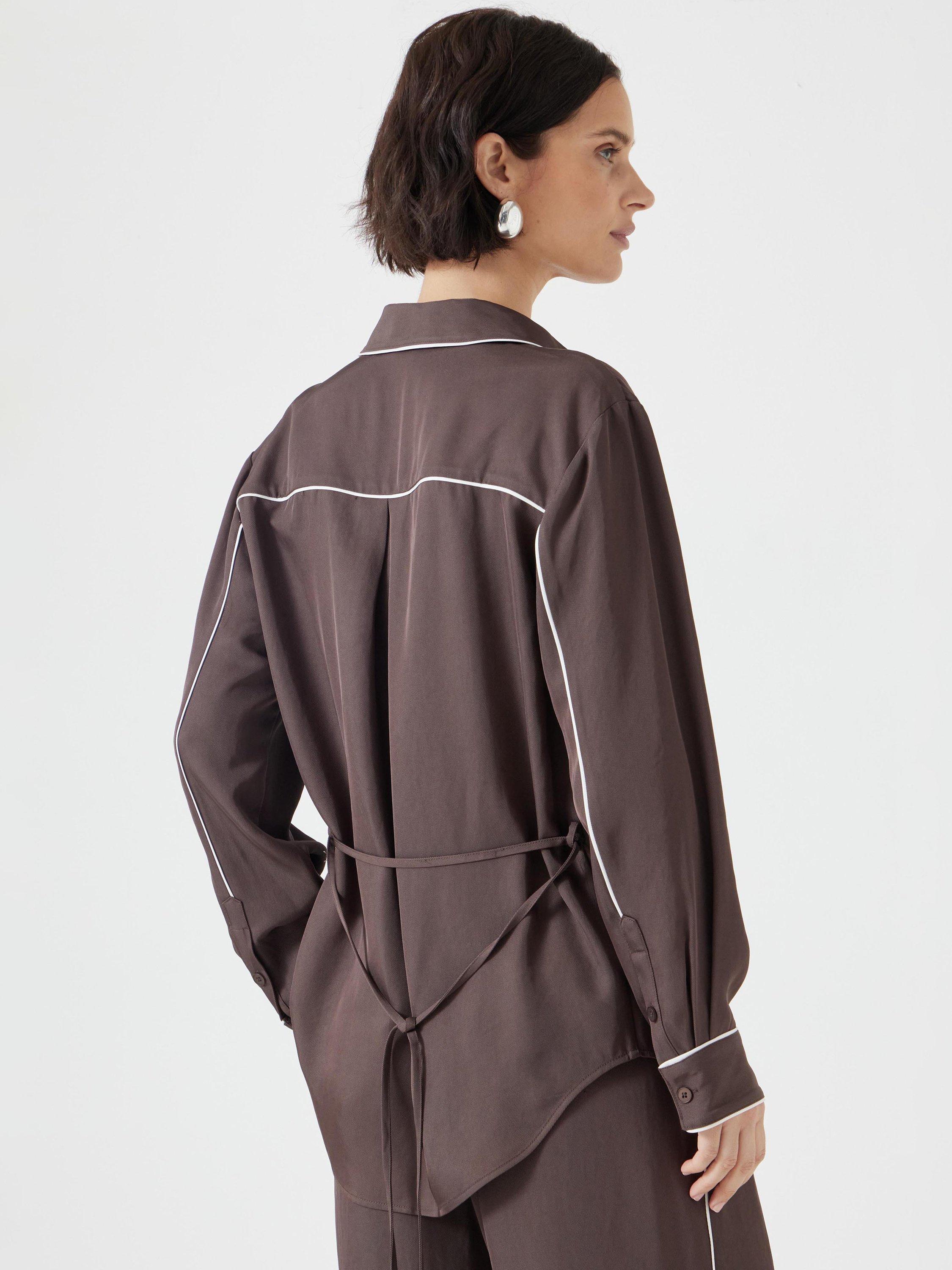 Product image 3 of 5, which shows HUSH Kinsey Piping Detail Long Sleeve Shirt, Coffee Brown, 4