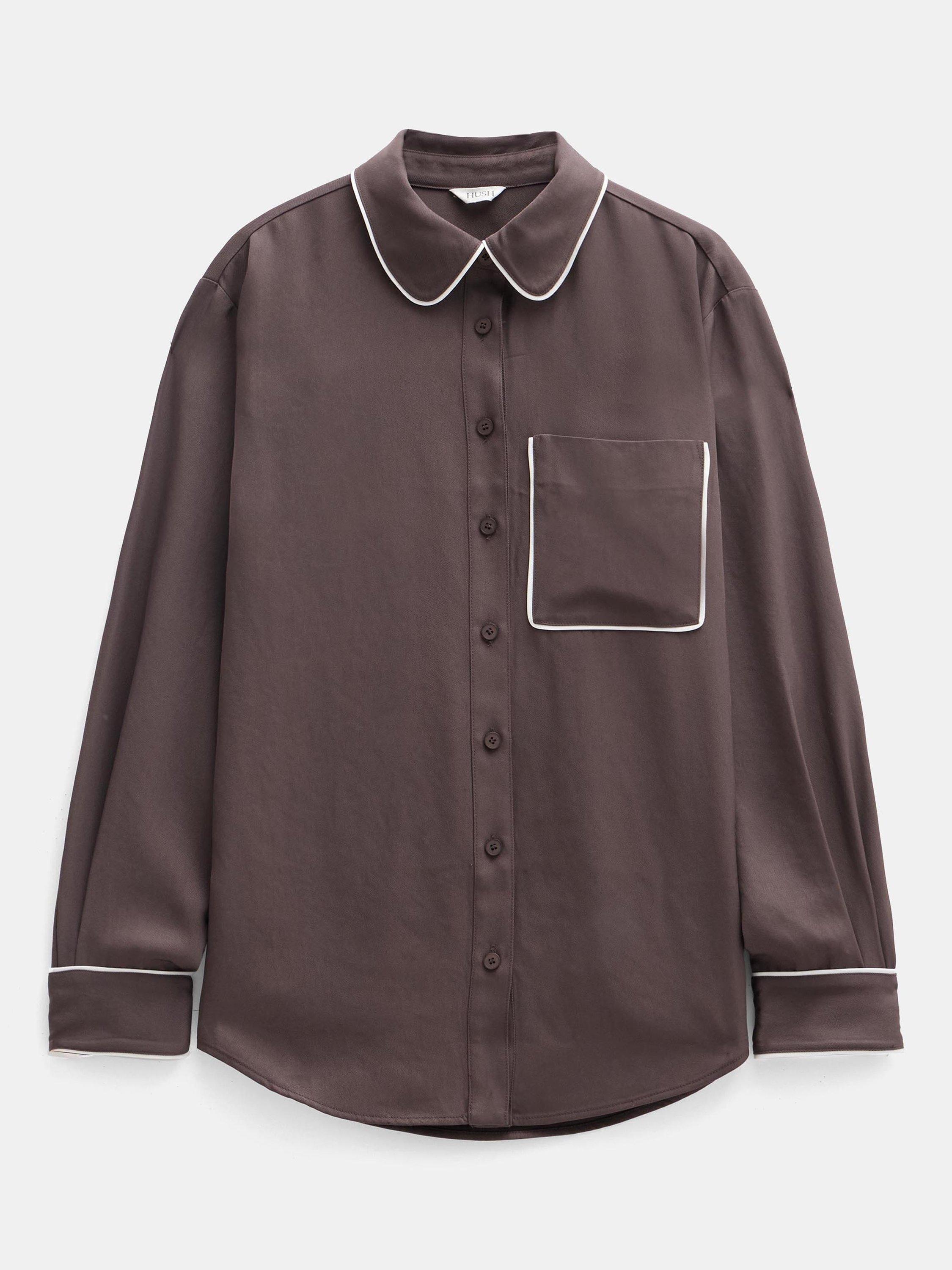 Product image 4 of 5, which shows HUSH Kinsey Piping Detail Long Sleeve Shirt, Coffee Brown, 4