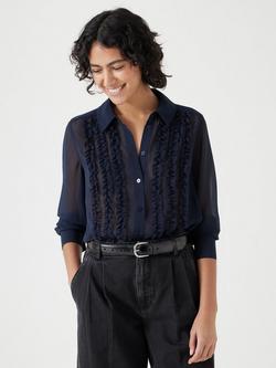HUSH Chiffon Ruffle Blouse, Navy Blue