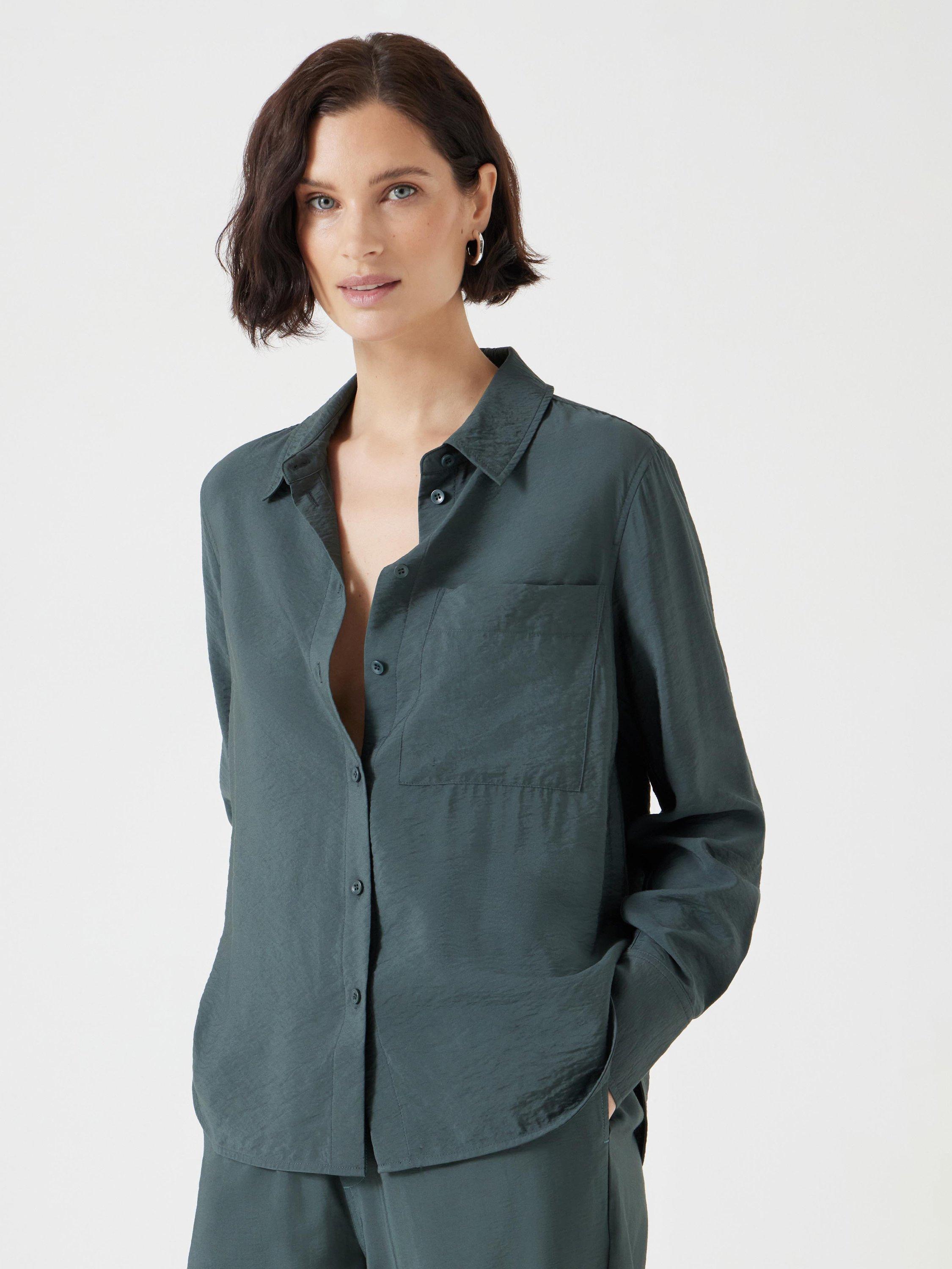 Product image 1 of 5, which shows HUSH Relaxed Long Sleeve Shirt, Washed Dark Green, 4