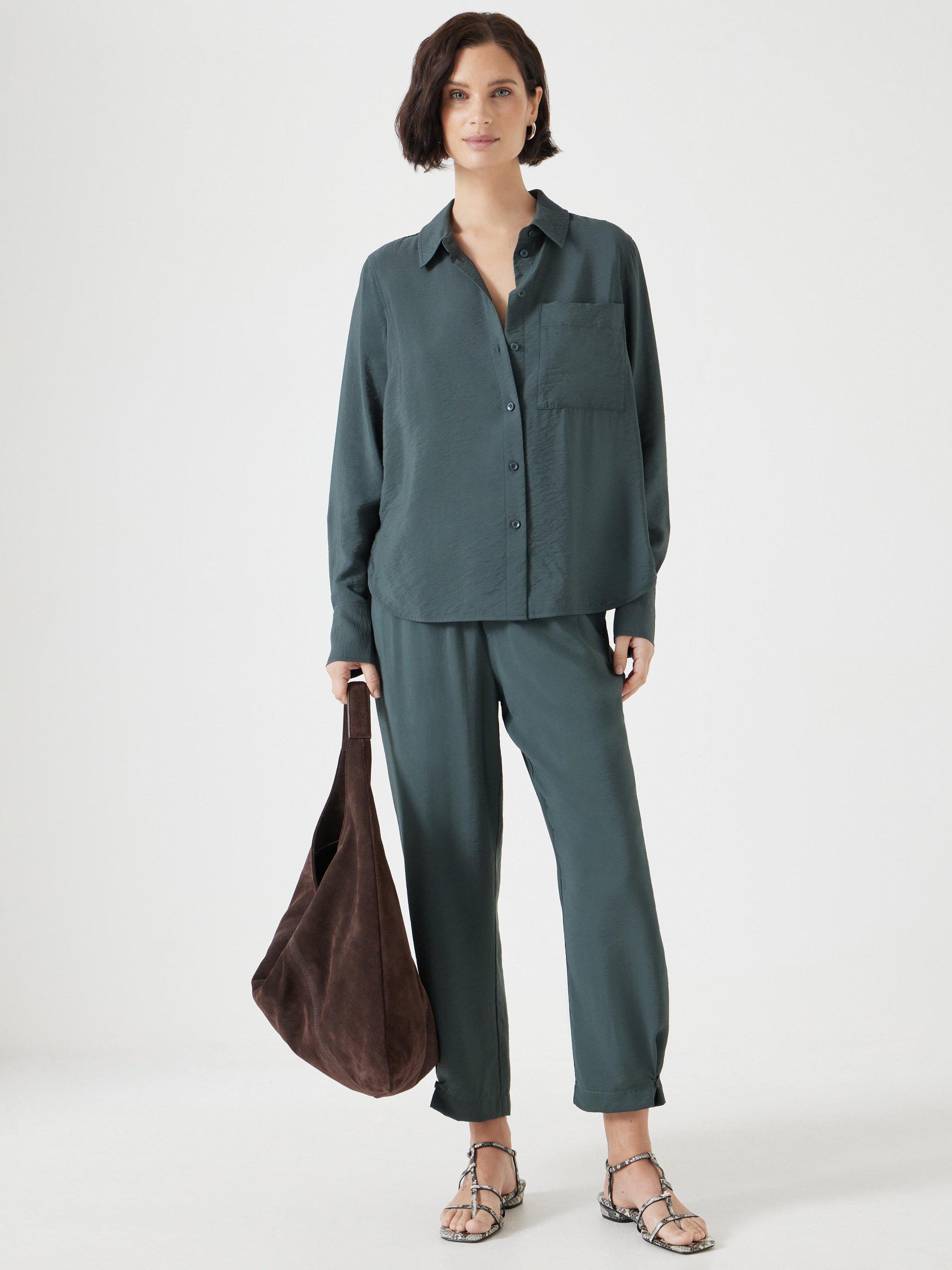 Product image 2 of 5, which shows HUSH Relaxed Long Sleeve Shirt, Washed Dark Green, 4