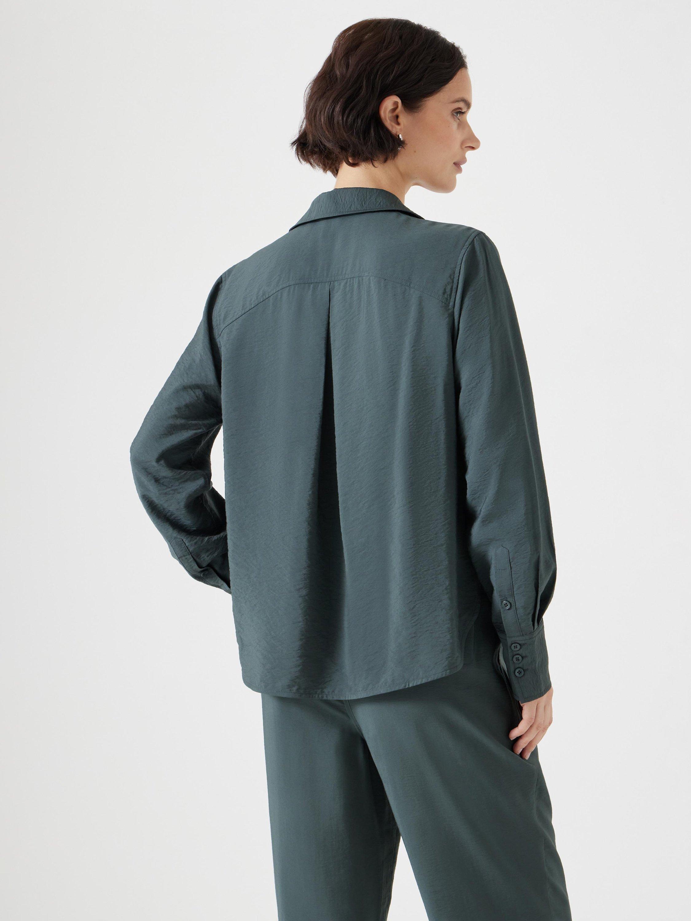 Product image 3 of 5, which shows HUSH Relaxed Long Sleeve Shirt, Washed Dark Green, 4