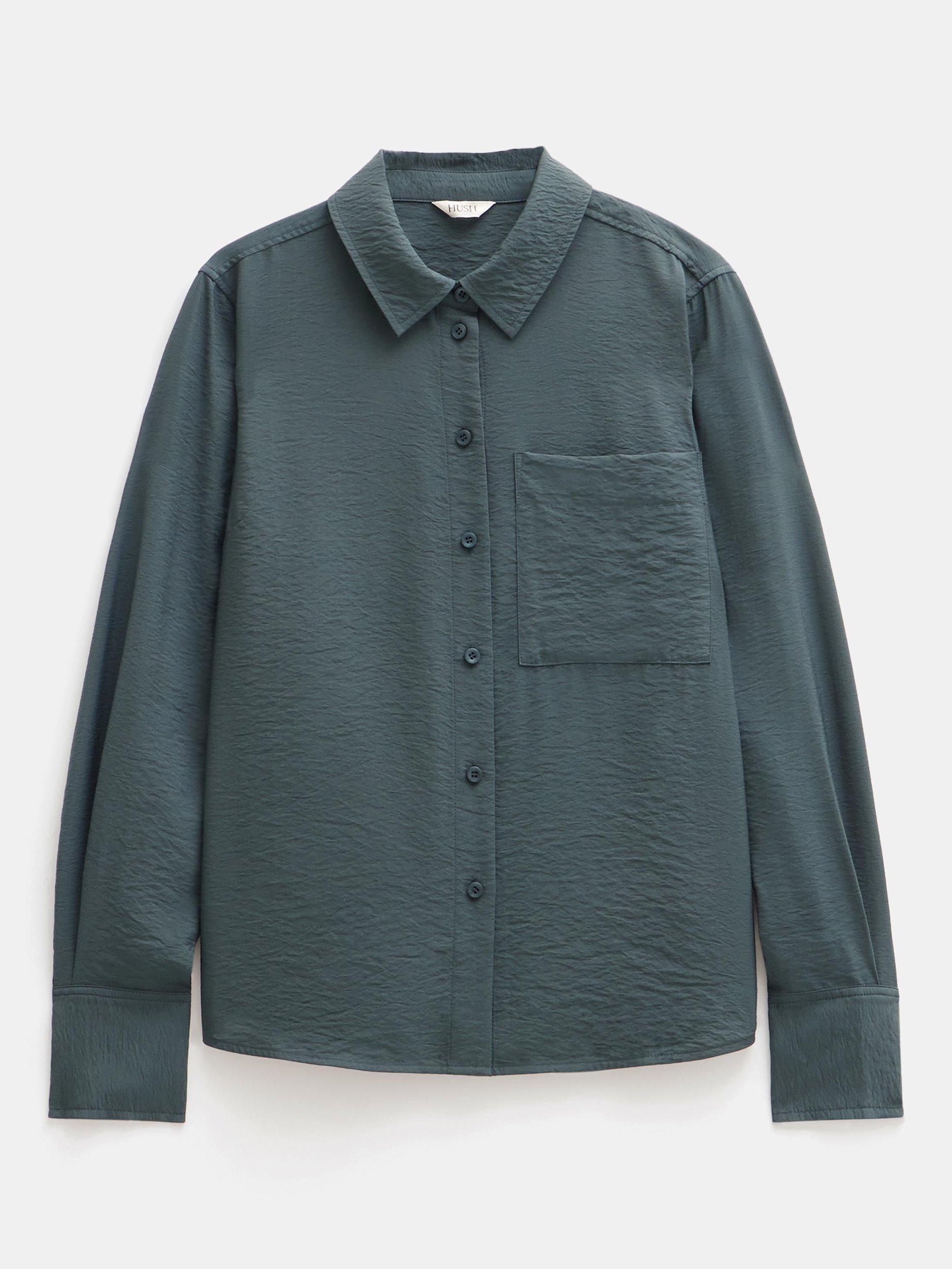 Product image 4 of 5, which shows HUSH Relaxed Long Sleeve Shirt, Washed Dark Green, 4