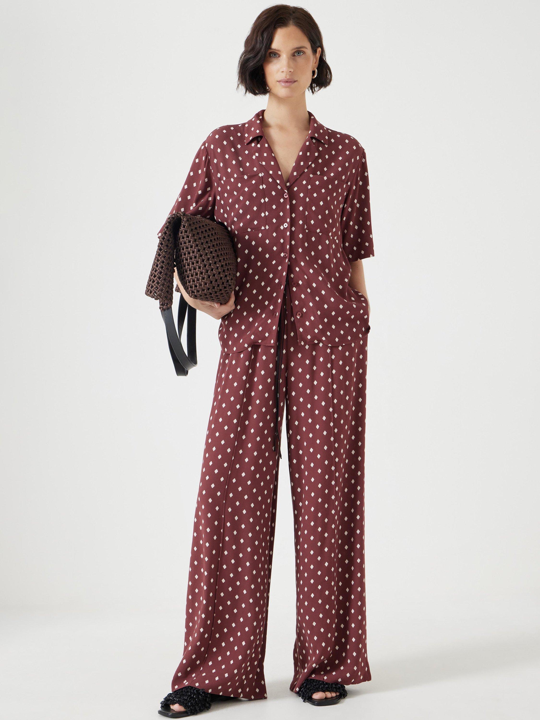 Product image 3 of 5, which shows HUSH Geometric Revere Collar Shirt, Dark Red/White, L