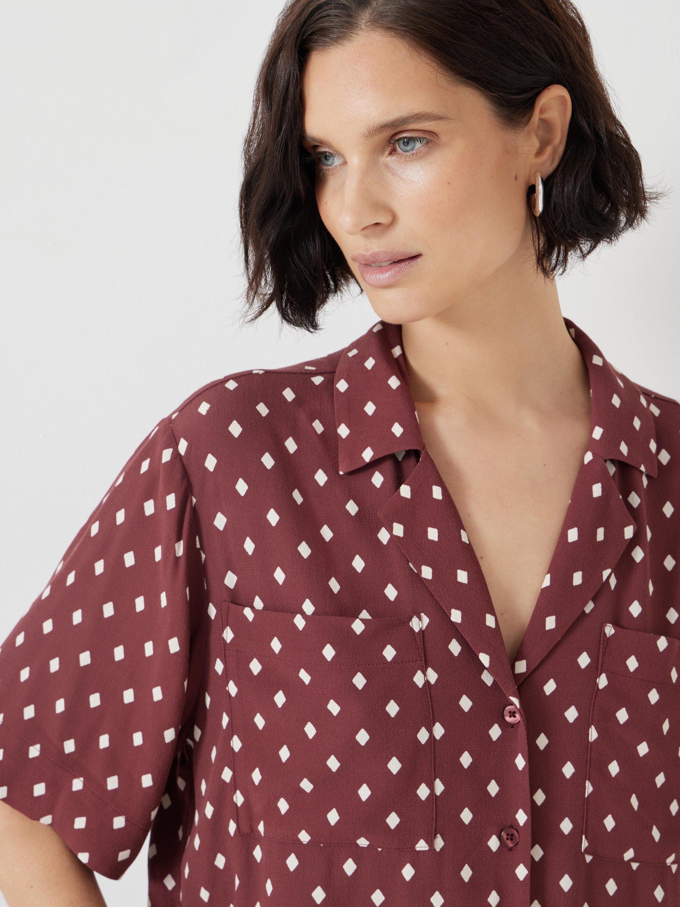 Product image 5 of 5, which shows HUSH Geometric Revere Collar Shirt, Dark Red/White, L