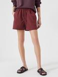 HUSH Margot Cotton Poplin Drawstring Shorts, Port Red
