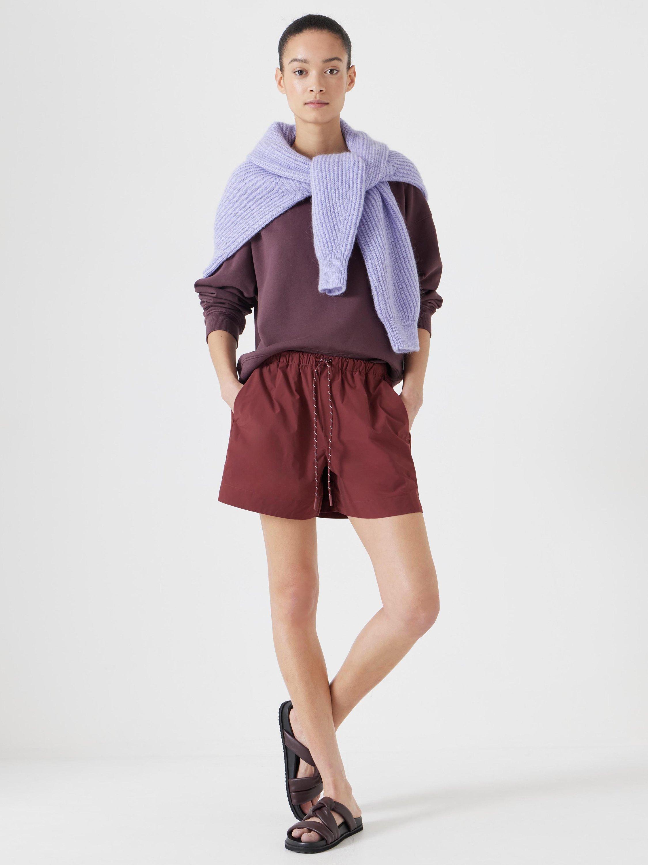 Product image 2 of 5, which shows HUSH Margot Cotton Poplin Drawstring Shorts, Port Red, 6R