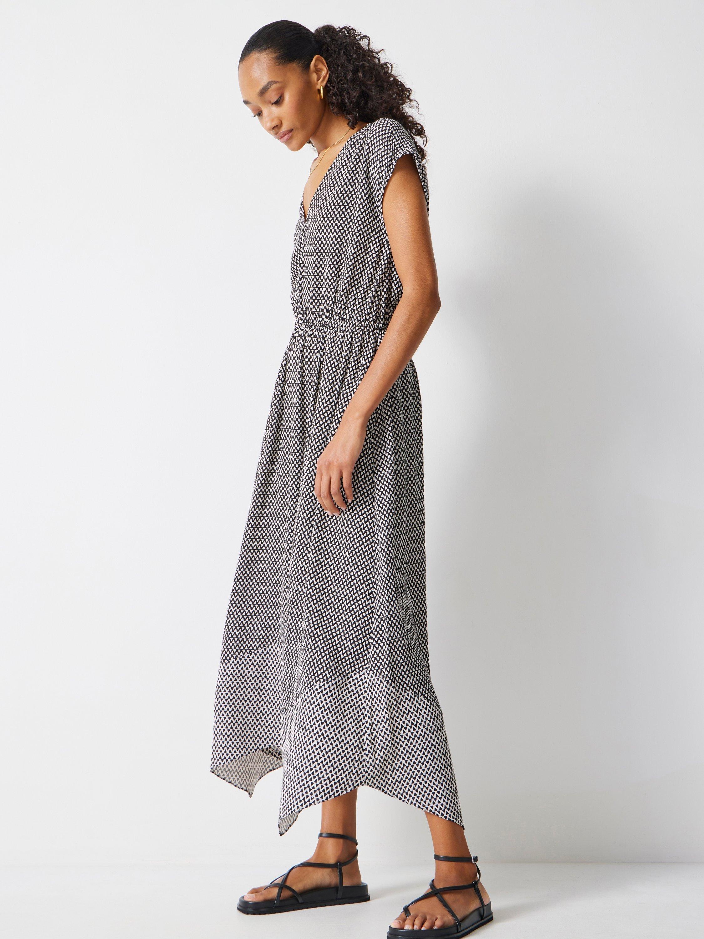 Product image 1 of 6, which shows HUSH Klara Geometric Hanky Hem Dress, Black/White, 10