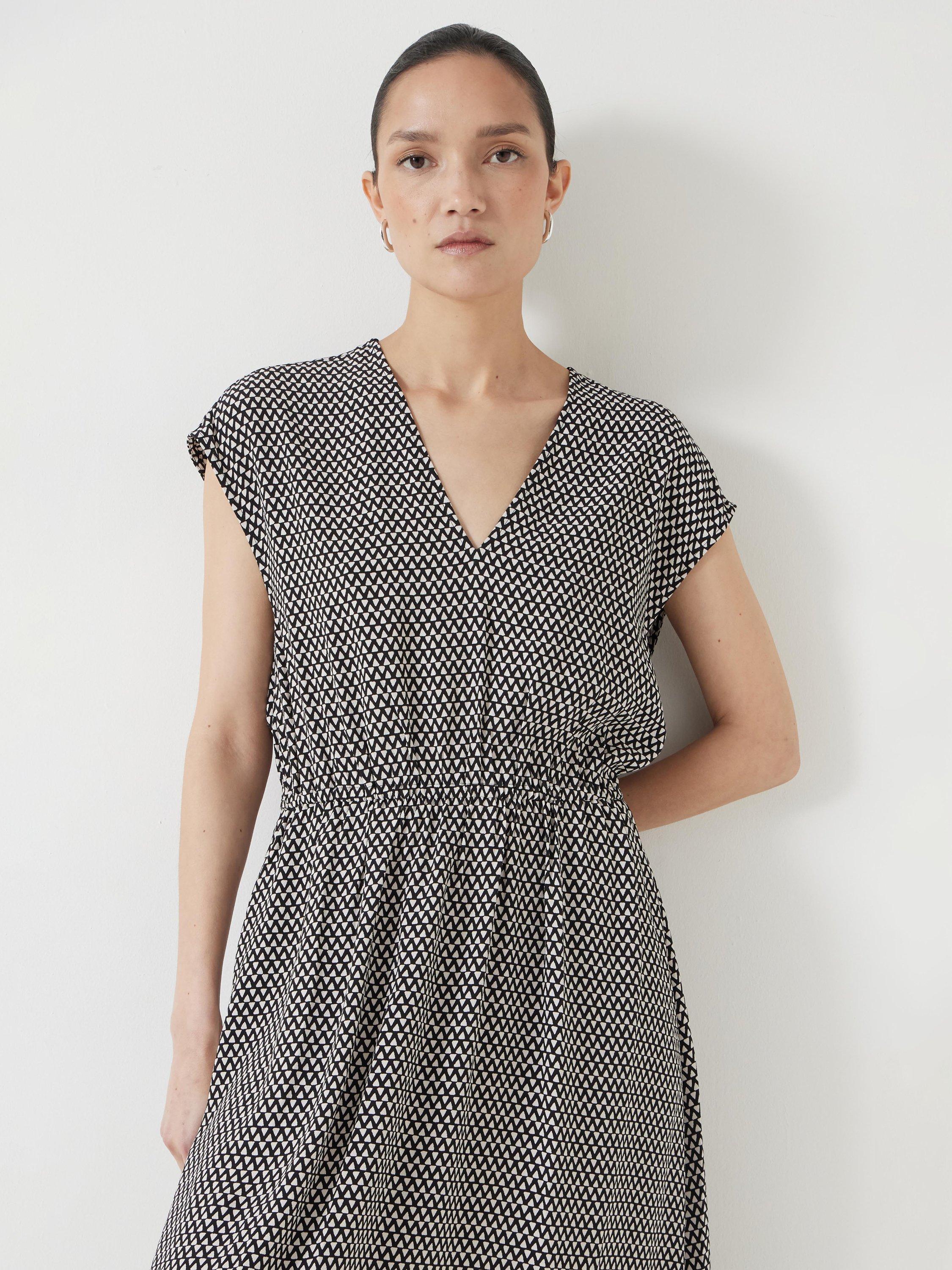Product image 3 of 6, which shows HUSH Klara Geometric Hanky Hem Dress, Black/White, 10