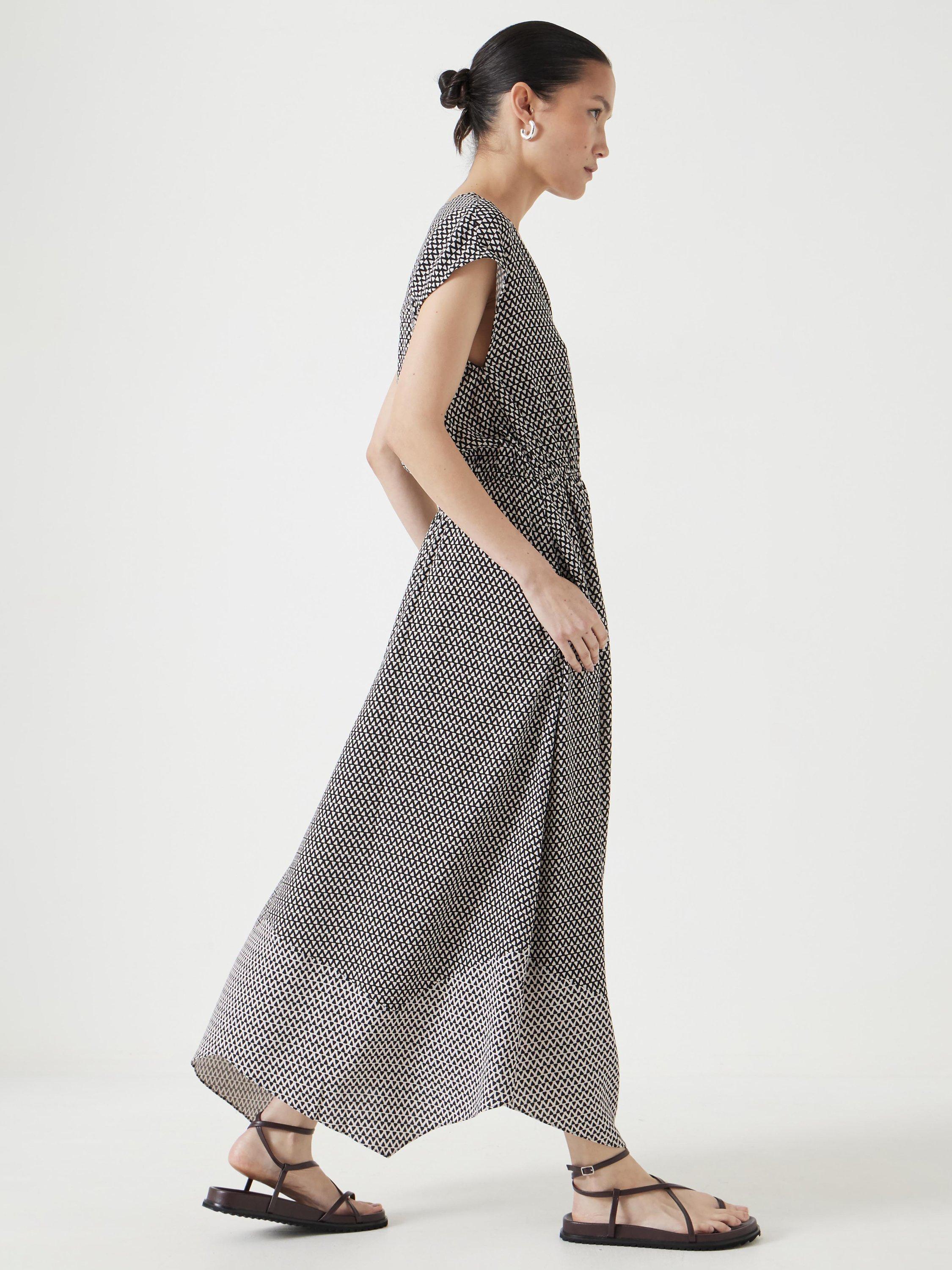 Product image 5 of 6, which shows HUSH Klara Geometric Hanky Hem Dress, Black/White, 10