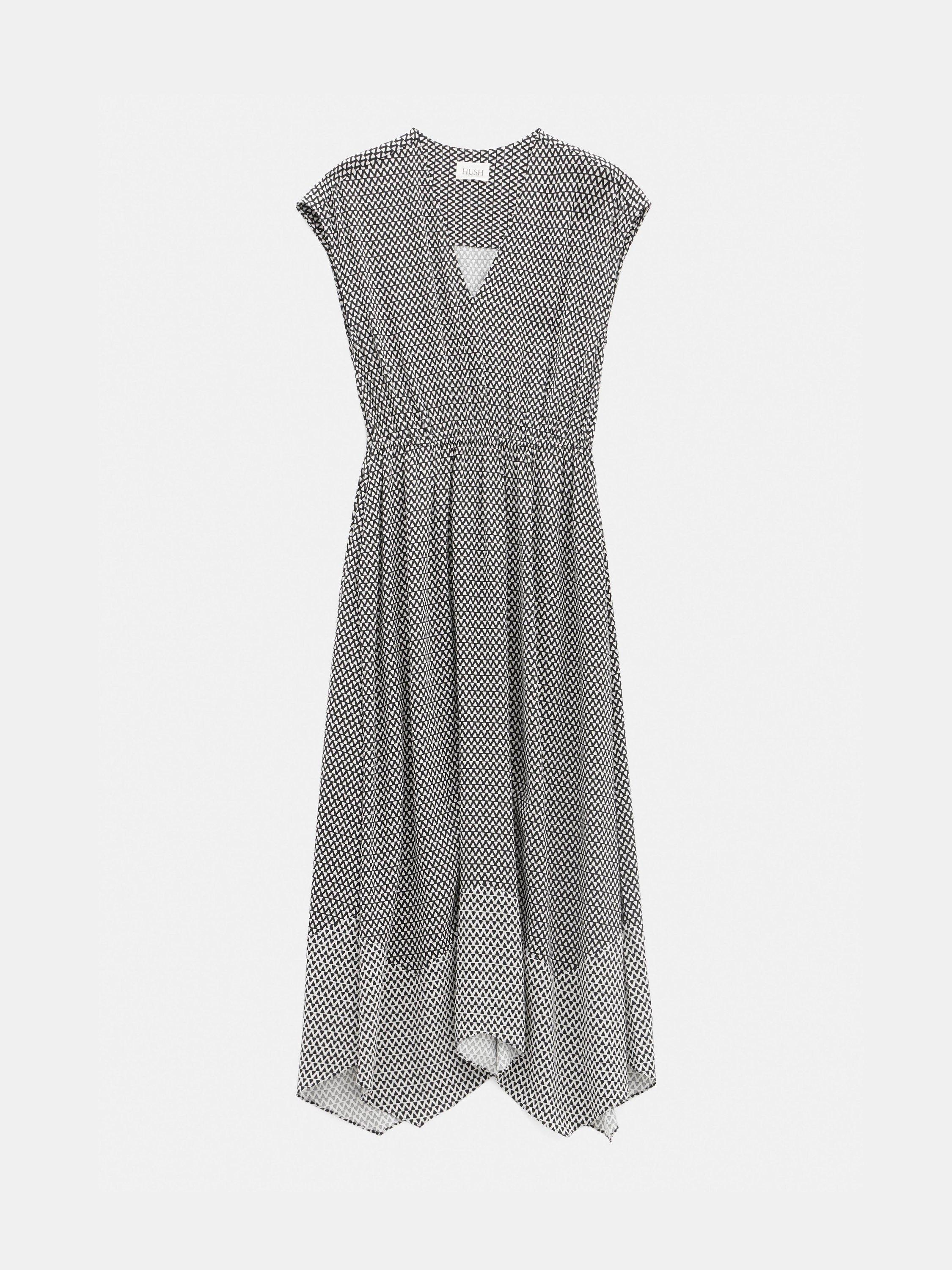 Product image 6 of 6, which shows HUSH Klara Geometric Hanky Hem Dress, Black/White, 10
