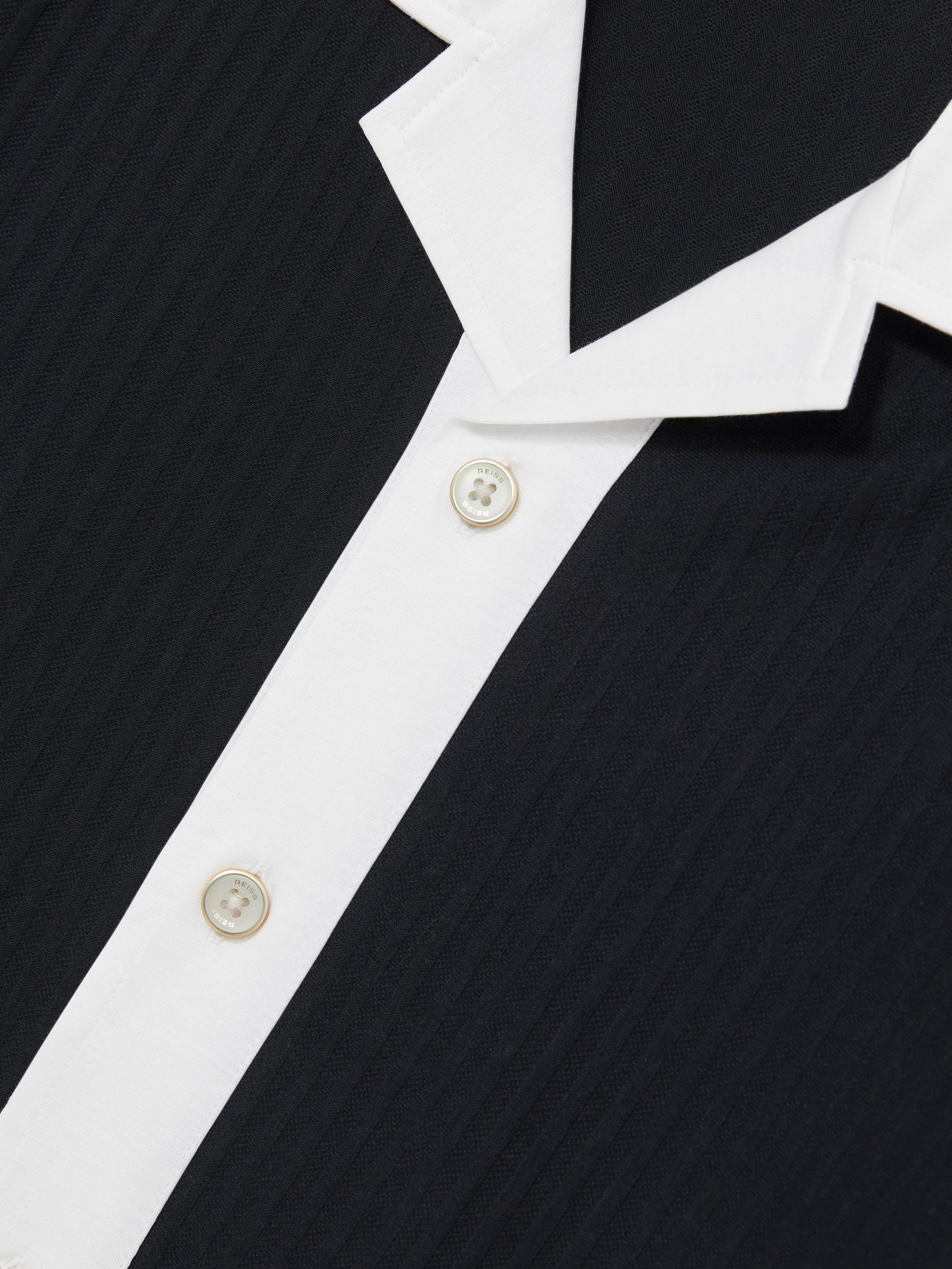 Product image 2 of 5, which shows Reiss Aster Cotton Textured Colour Block Shirt, Navy/White, S