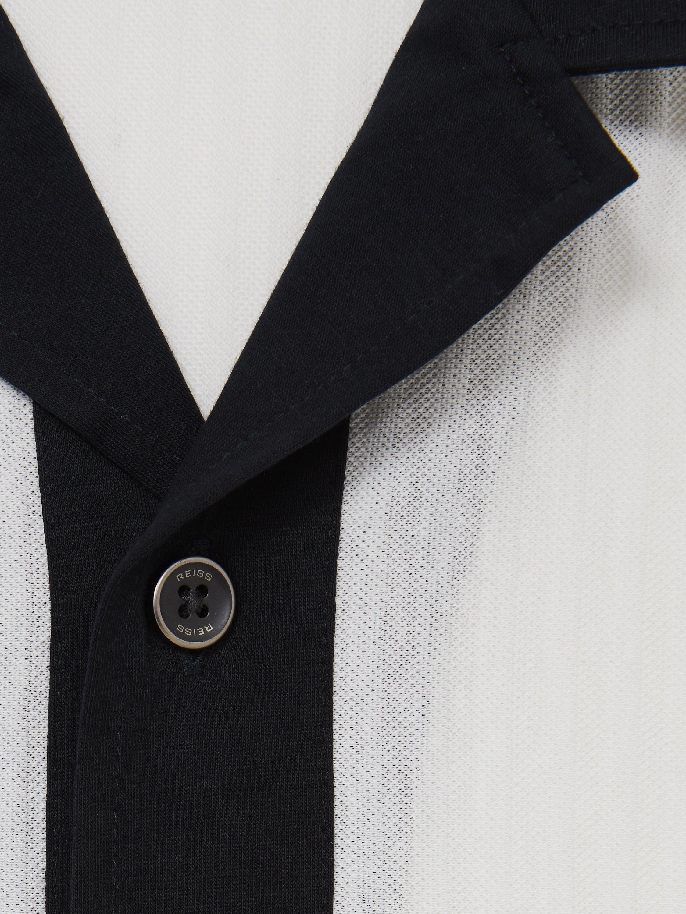 Product image 2 of 5, which shows Reiss Aster Cotton Textured Colour Block Shirt, White/Navy, S