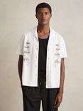Reiss Goya Floral Embroidered Cotton Regular Fit Short Sleeve Shirt