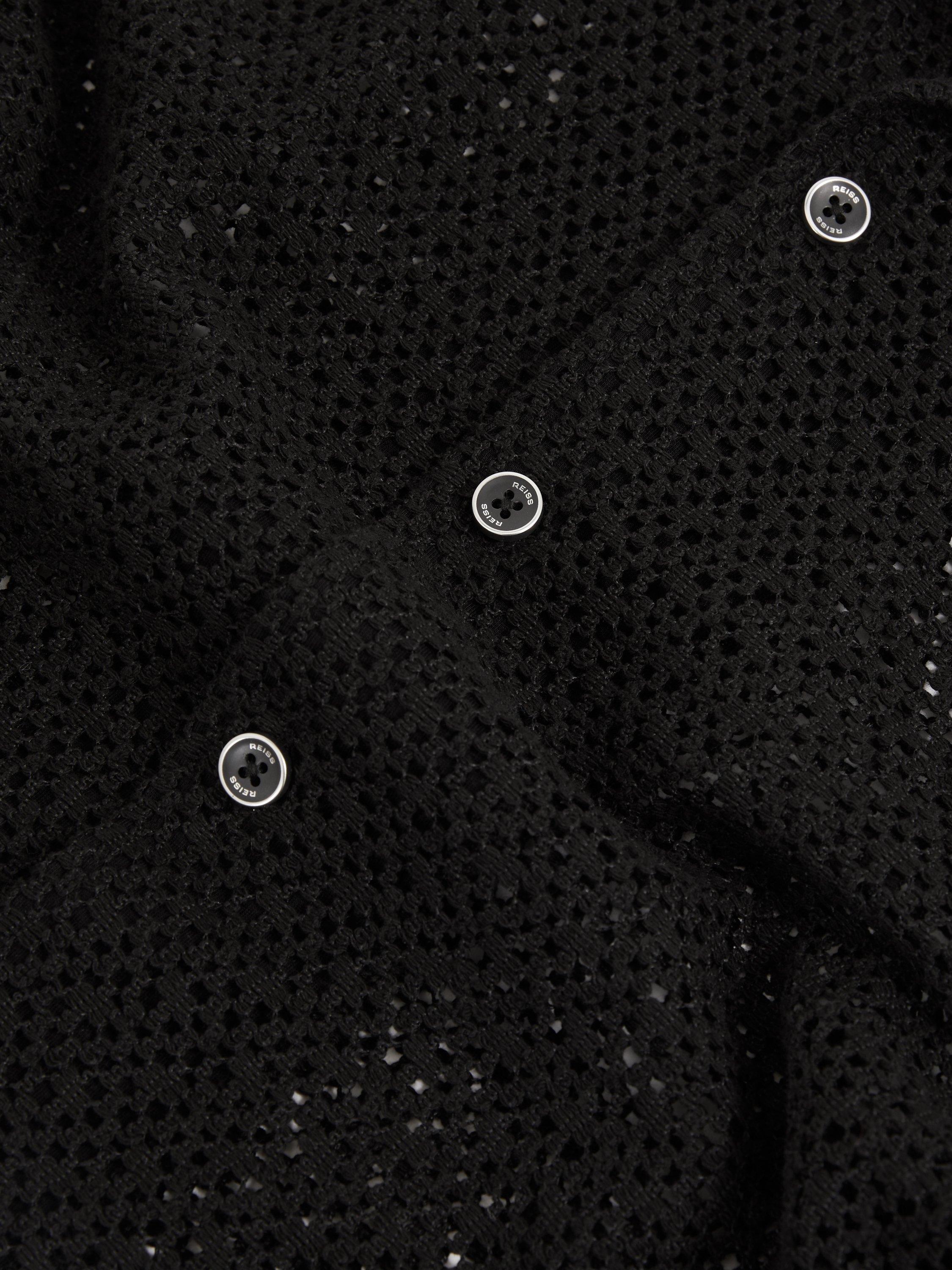 Product image 2 of 5, which shows Reiss Sterling Textured Cut Out Regular Fit Short Sleeve Shirt, Black, XS