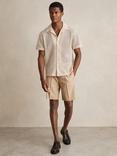 Reiss Sterling Textured Cut Out Regular Fit Short Sleeve Shirt, Oatmeal