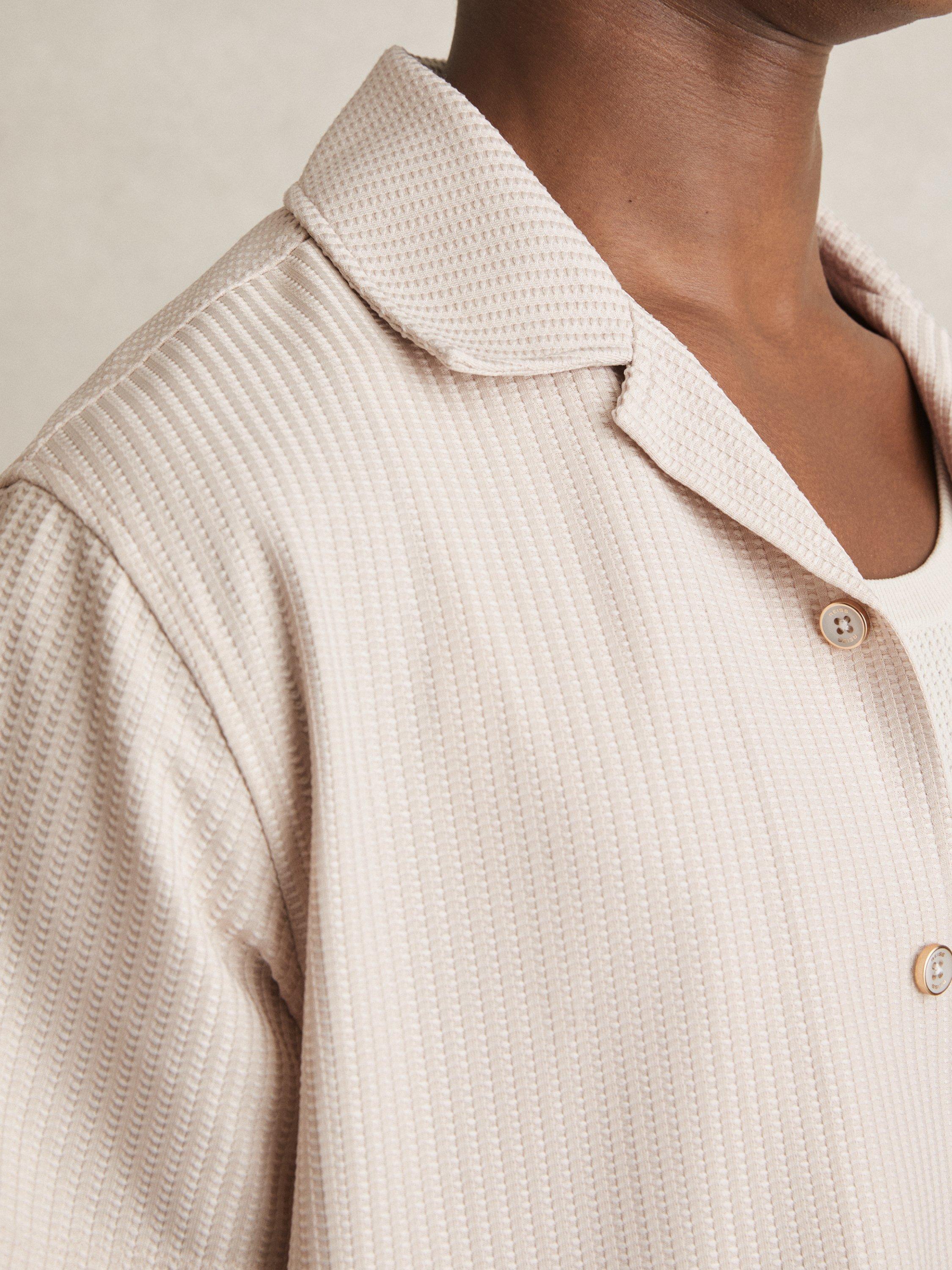 Product image 5 of 5, which shows Reiss Warwick Textured Stripe Regular Fit Short Sleeve Shirt, Champagne, XS