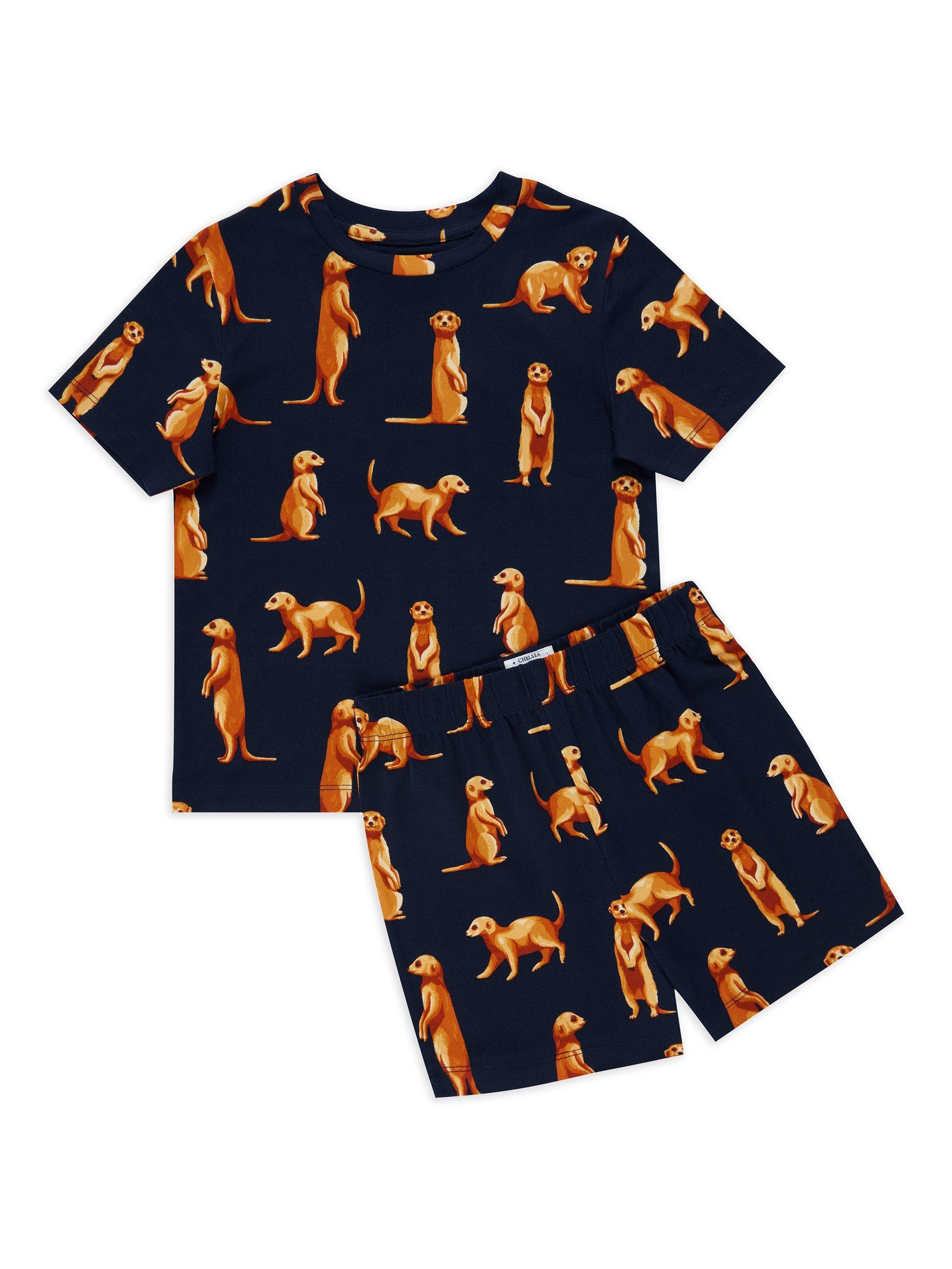 Product image 2 of 3, which shows Chelsea Peers Kids' Meerkats Short Pyjamas, Navy/Multi, 1-2 years