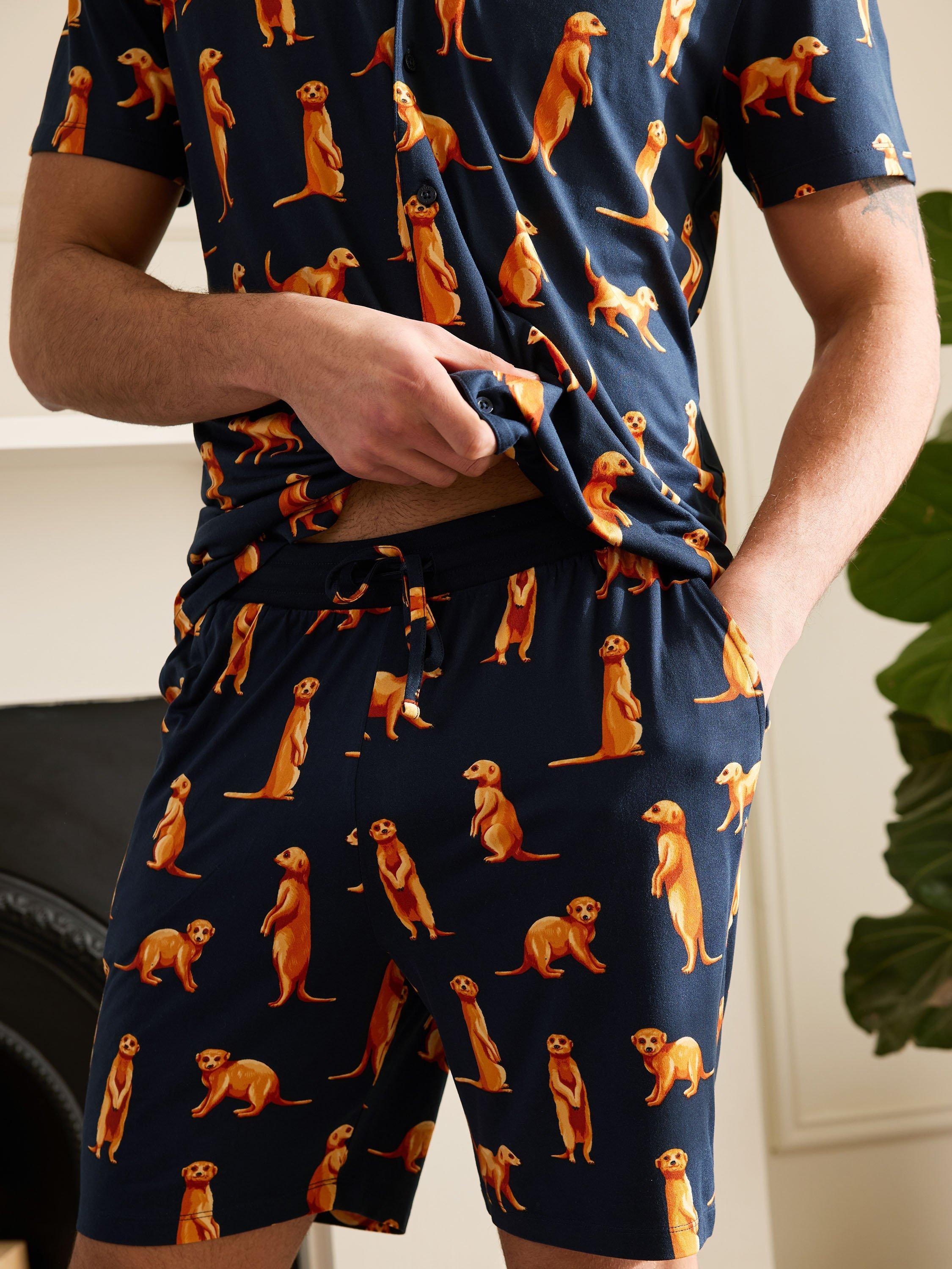 Product image 3 of 5, which shows Chelsea Peers Meerkat Print Short Pyjama Set, Navy/Multi, L