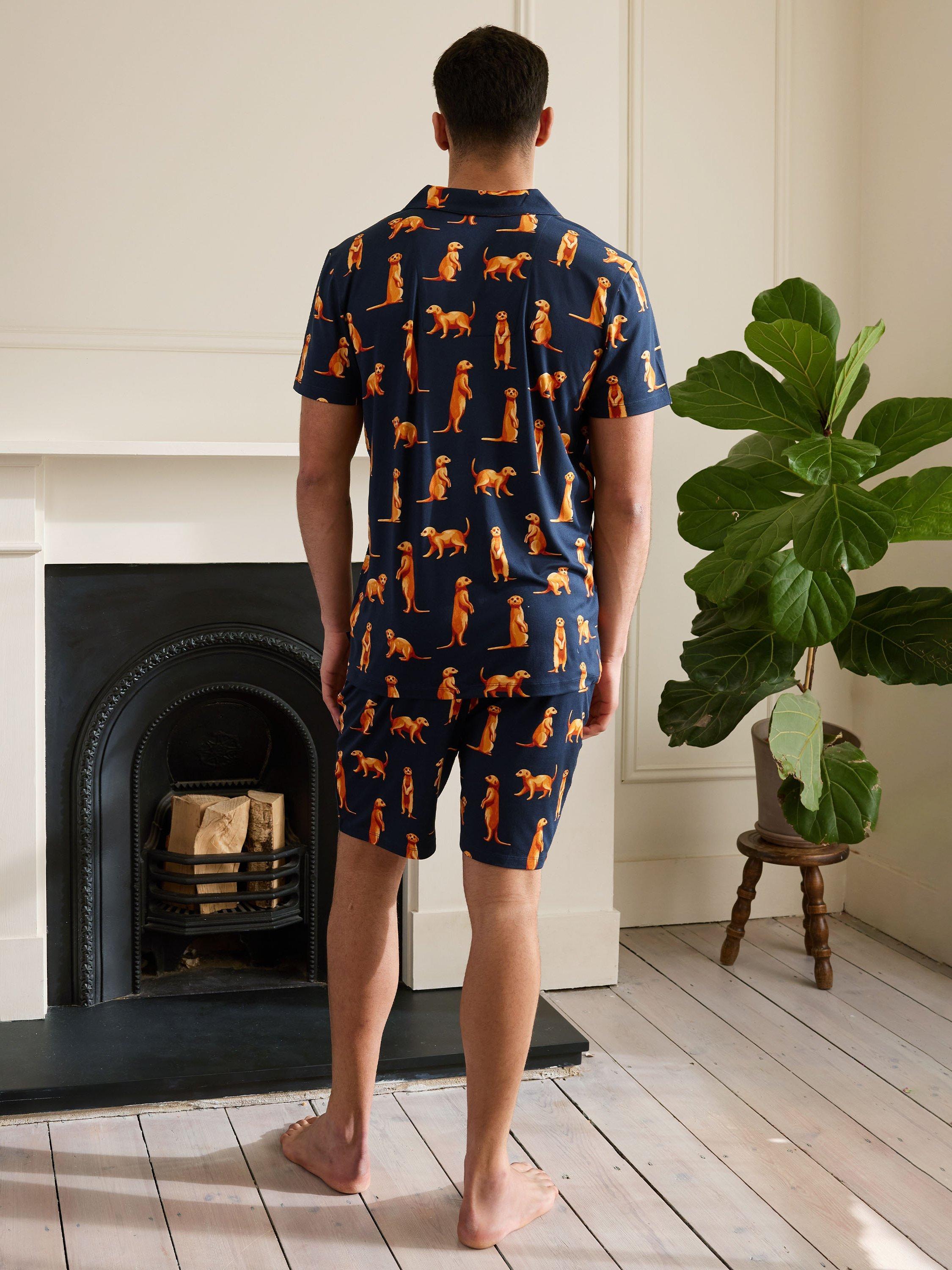 Product image 4 of 5, which shows Chelsea Peers Meerkat Print Short Pyjama Set, Navy/Multi, L
