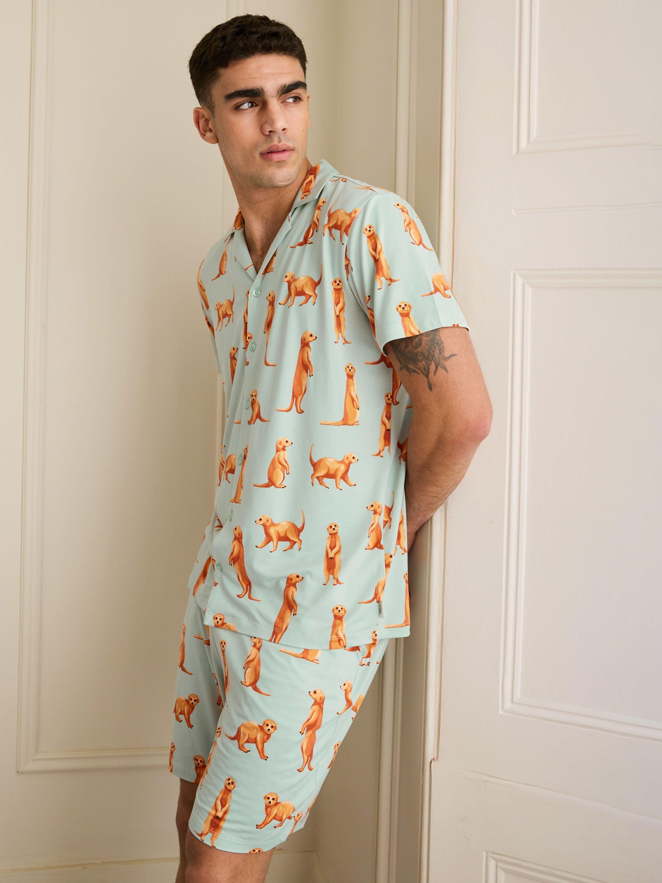 Product image 3 of 5, which shows Chelsea Peers Meerkat Print Short Pyjama Set, Blue/Multi, S
