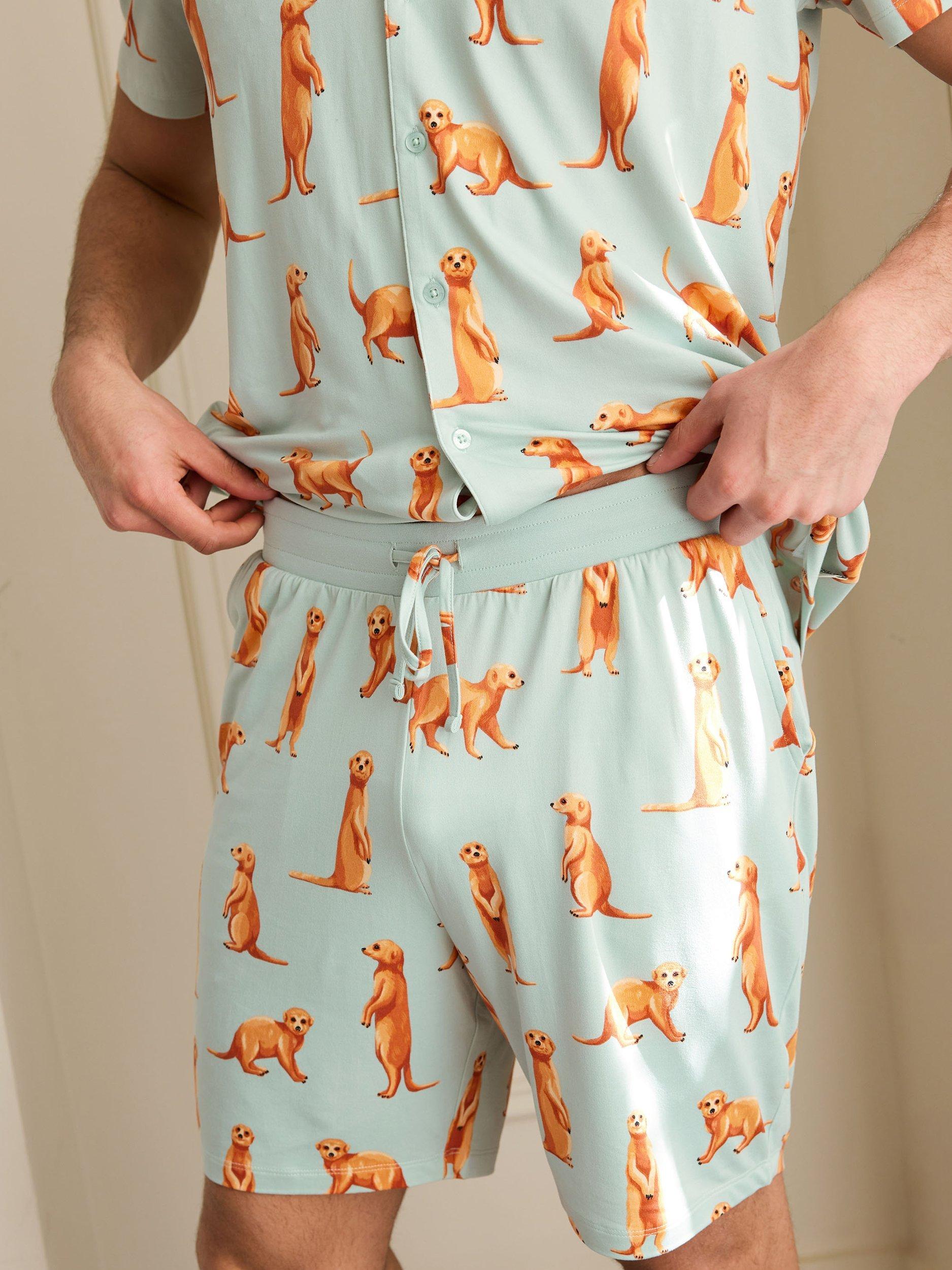 Product image 5 of 5, which shows Chelsea Peers Meerkat Print Short Pyjama Set, Blue/Multi, S