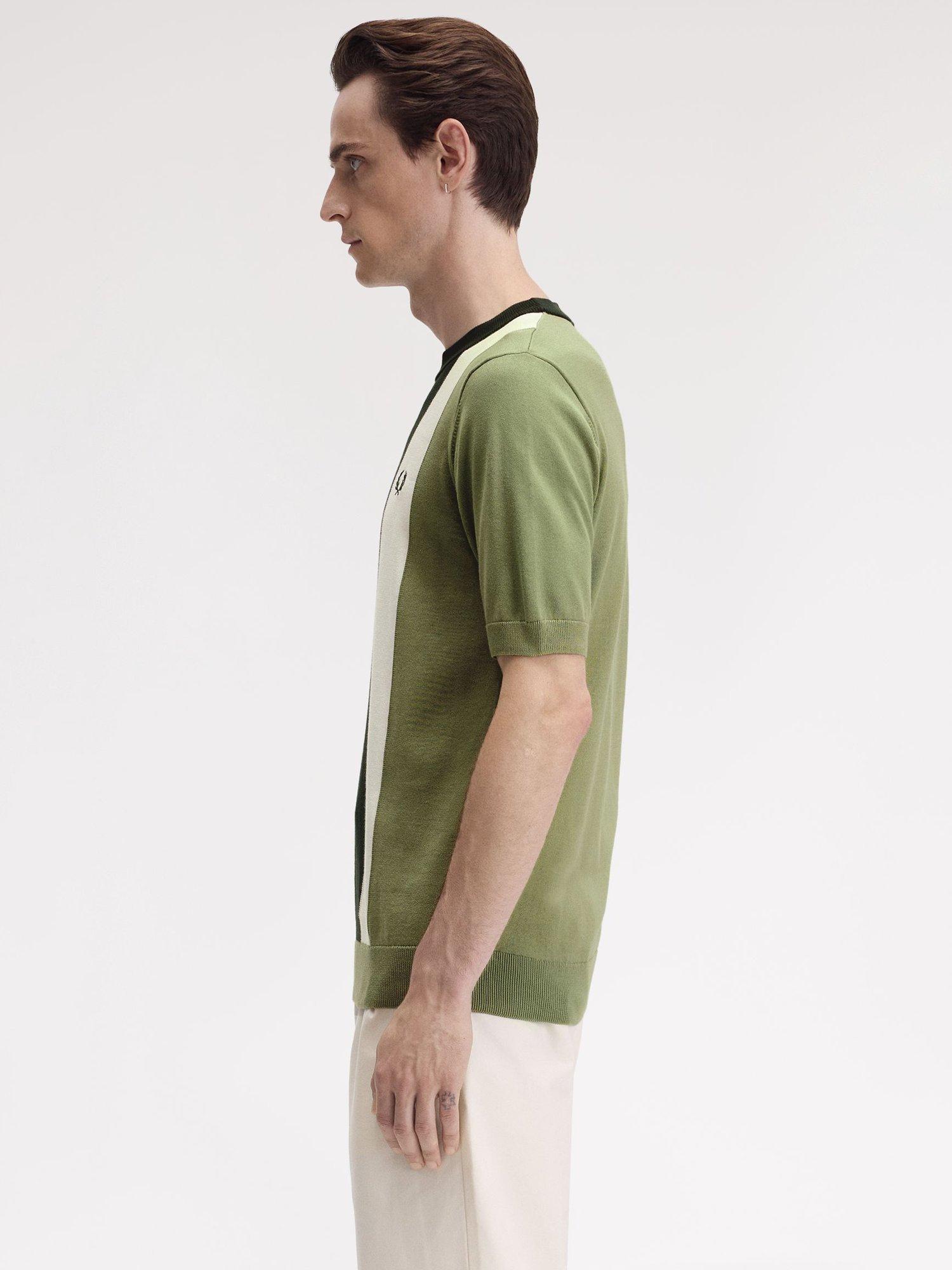 Product image 2 of 5, which shows Fred Perry Vertical Stripe Knit T-Shirt, Olive Mint, S