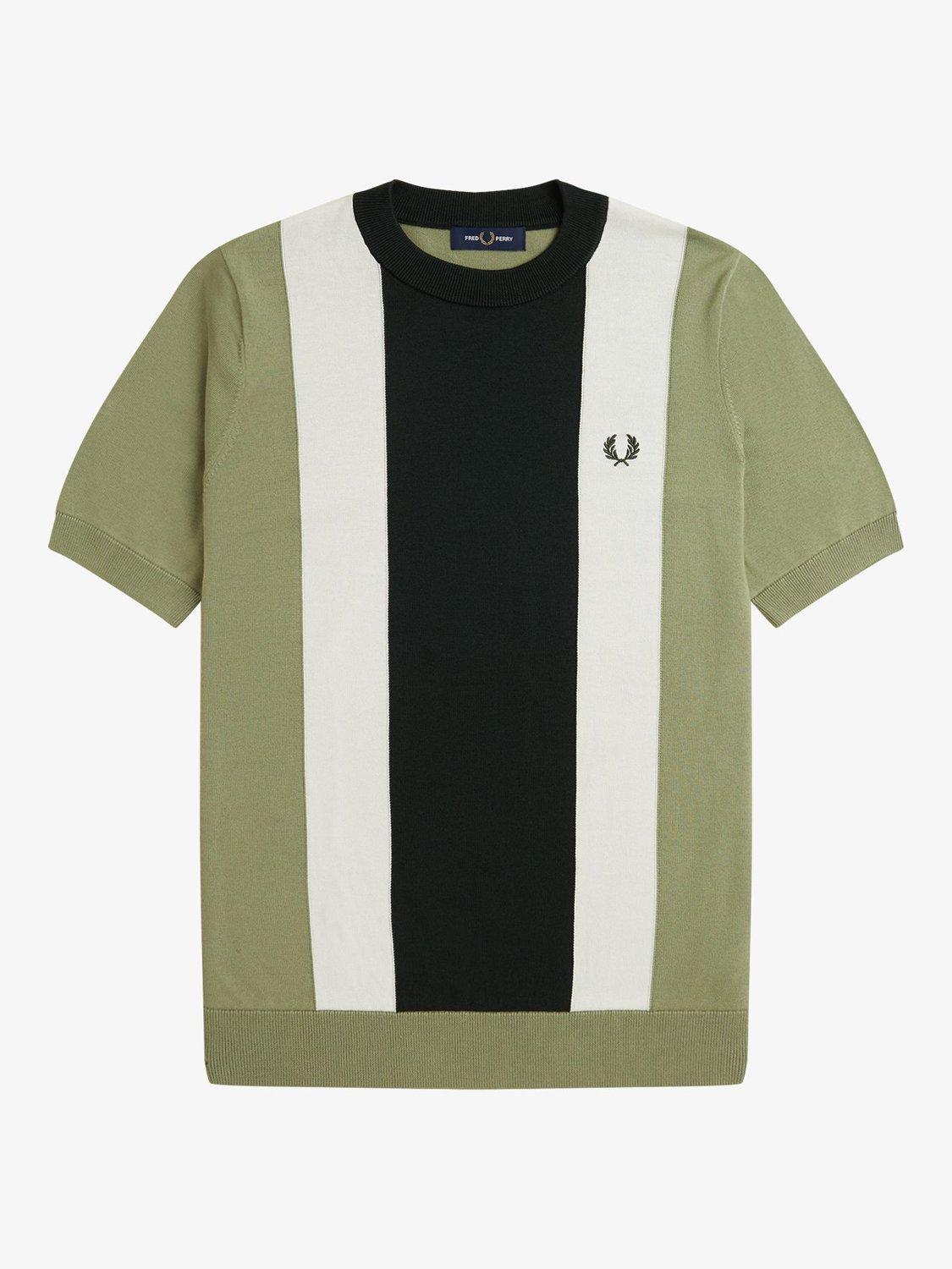 Product image 4 of 5, which shows Fred Perry Vertical Stripe Knit T-Shirt, Olive Mint, S