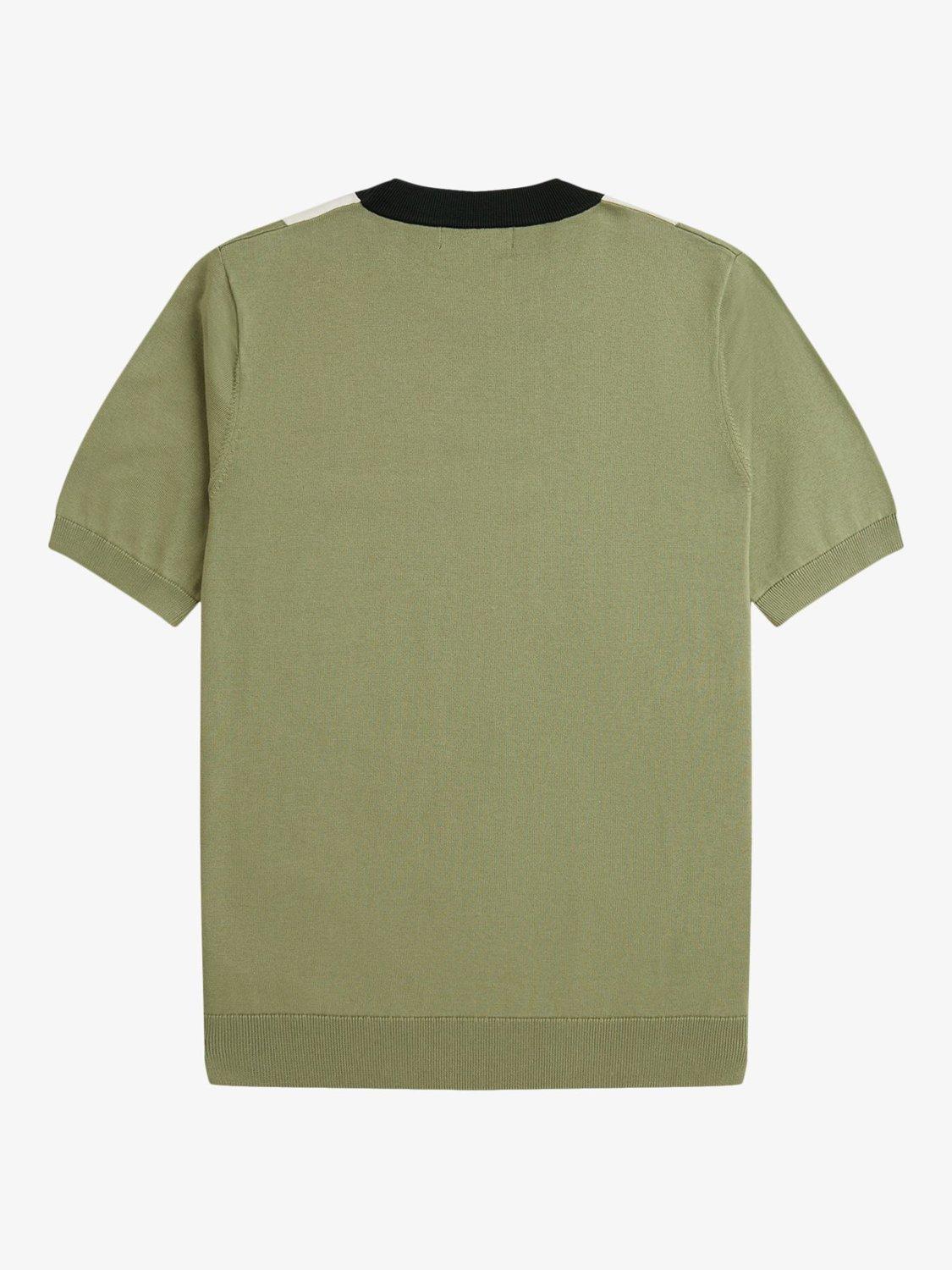 Fred Perry Vertical Stripe Knit T-Shirt, Olive Mint