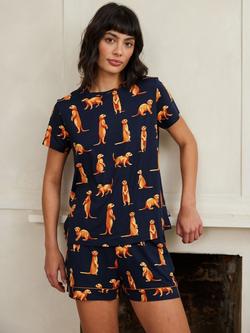 Chelsea Peers Meerkat Shortie Pyjama Set, Navy/Multi - view 2, Navy/Multi