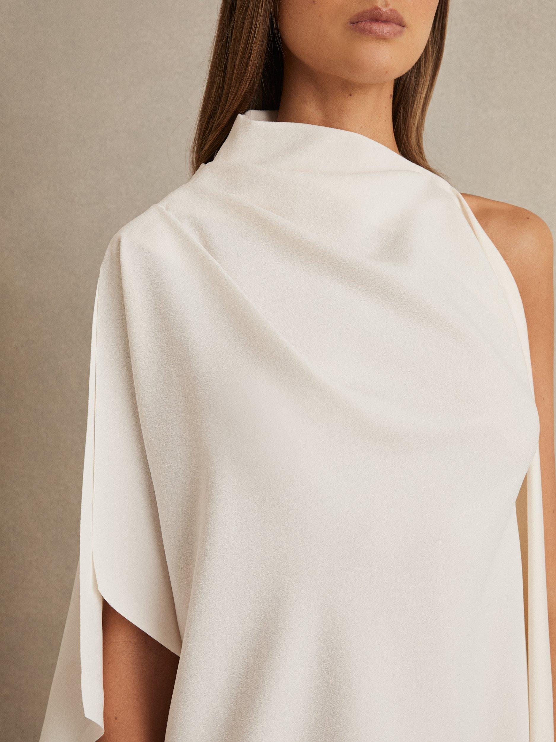 Product image 4 of 5, which shows Reiss Ellery Drape Asymmetric Dress, Ivory, 6