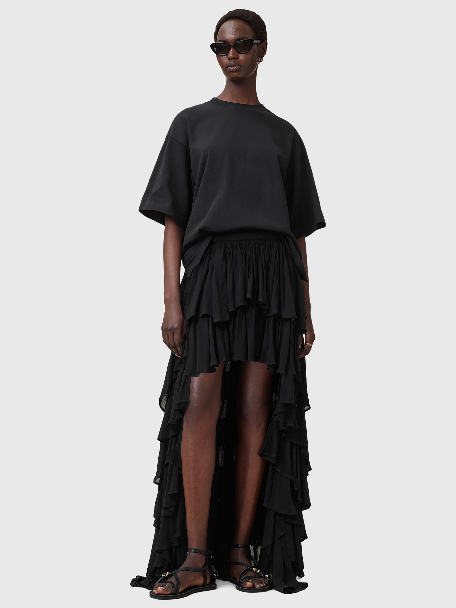 Product image 3 of 9, which shows AllSaints Amelie Crochet Back Pure Organic Cotton T-Shirt, Black, L