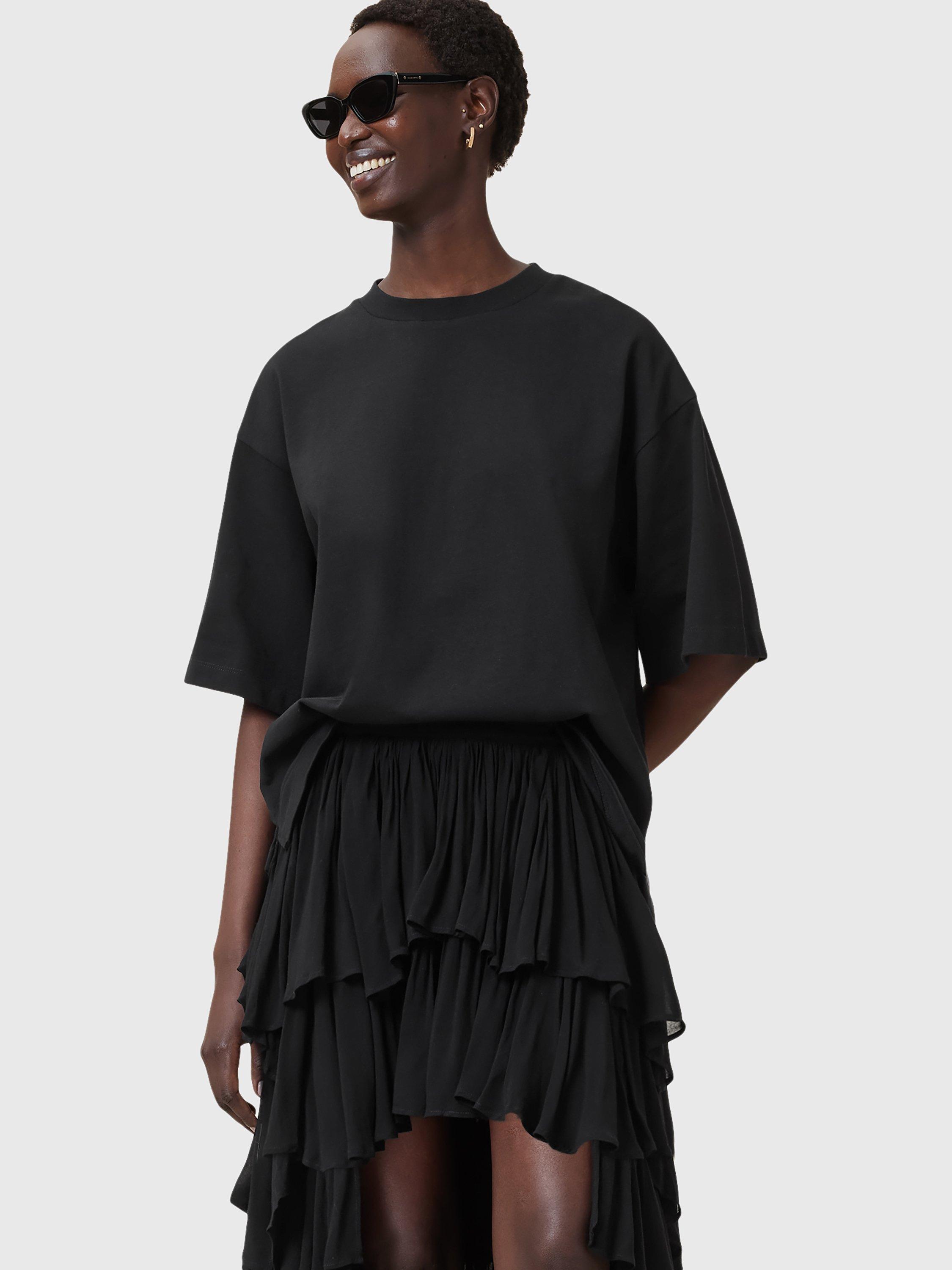 Product image 6 of 9, which shows AllSaints Amelie Crochet Back Pure Organic Cotton T-Shirt, Black, L