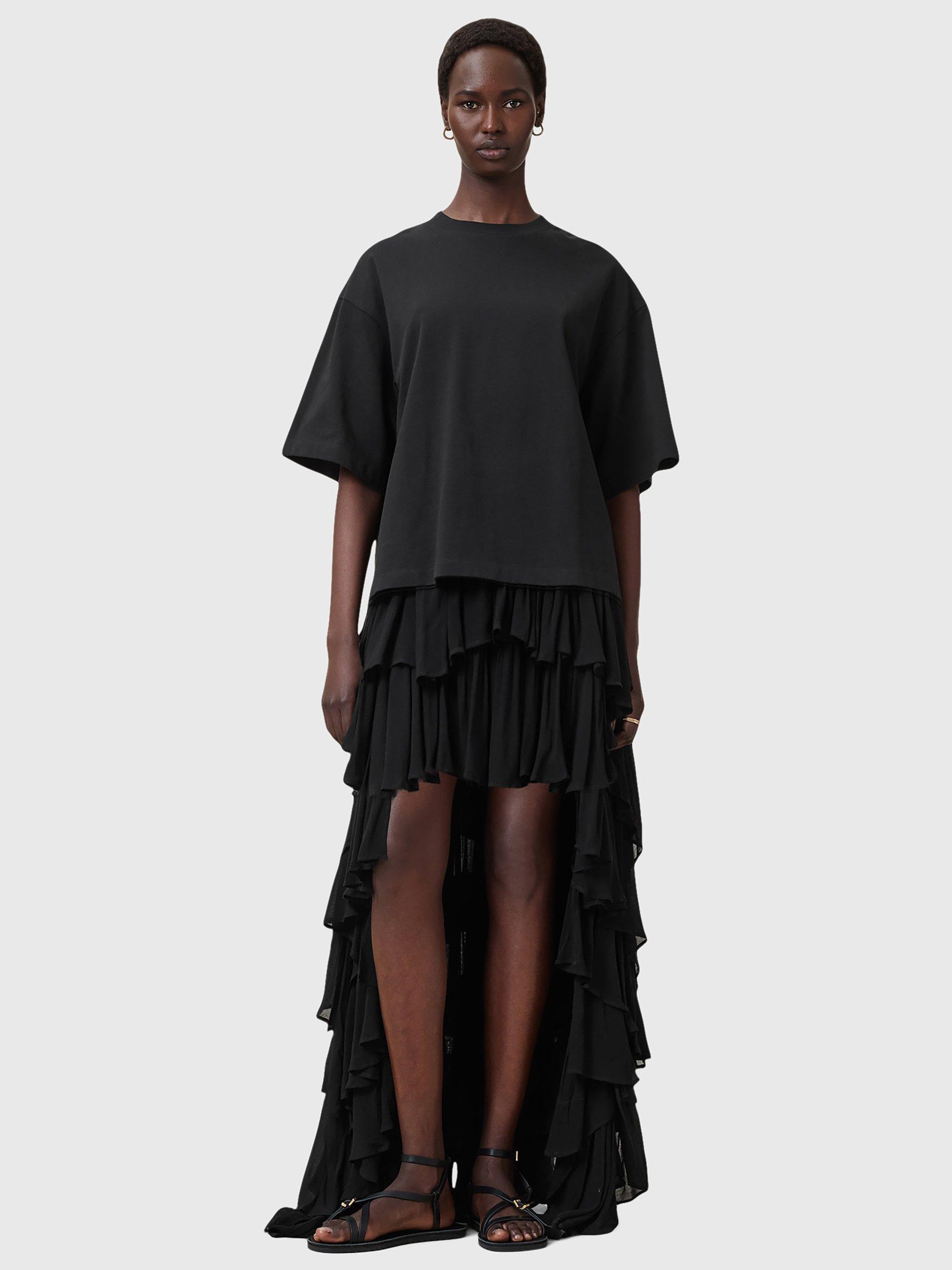 Product image 8 of 9, which shows AllSaints Amelie Crochet Back Pure Organic Cotton T-Shirt, Black, L