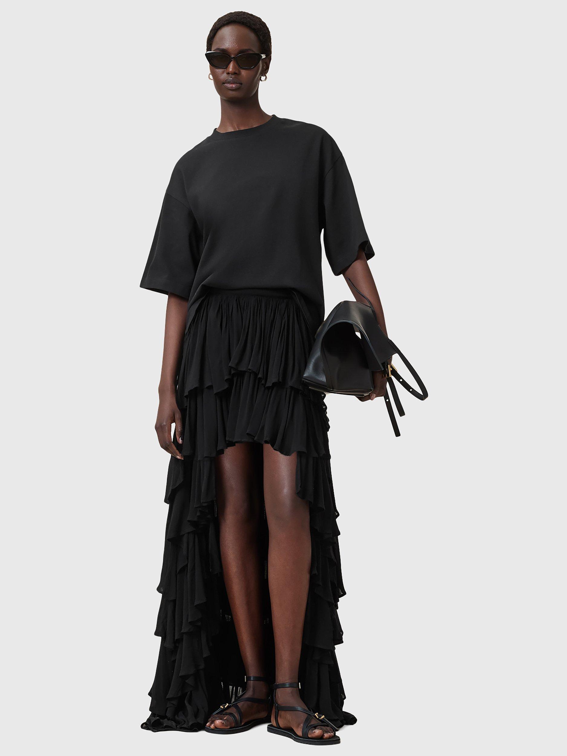 Product image 9 of 9, which shows AllSaints Amelie Crochet Back Pure Organic Cotton T-Shirt, Black, L