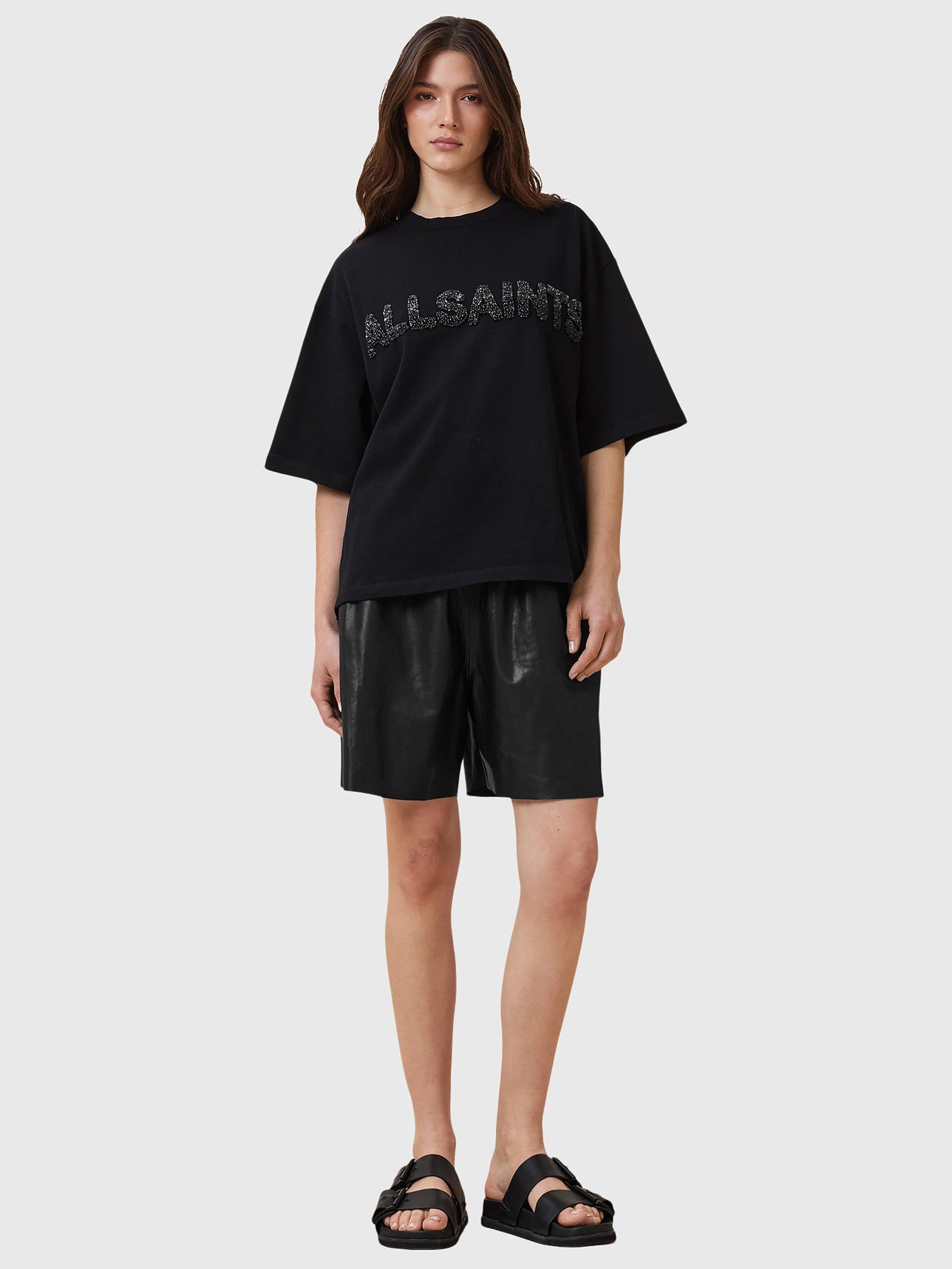 Product image 3 of 7, which shows AllSaints Amelie Pearl Logo T-Shirt, Black, S