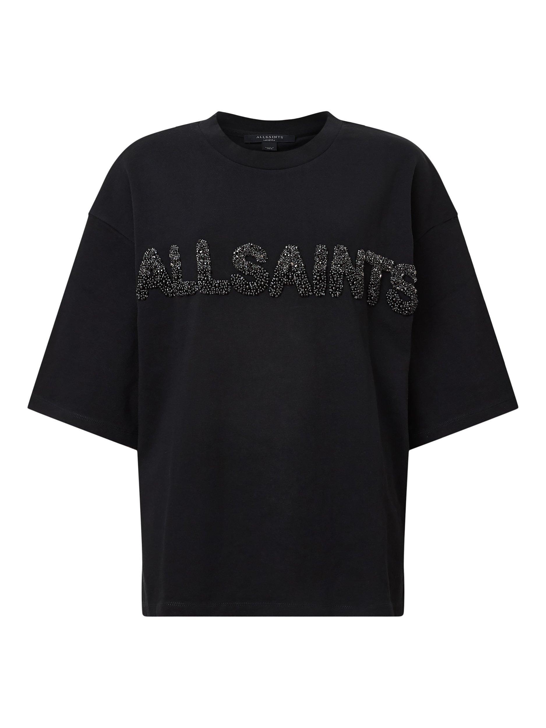 Product image 4 of 7, which shows AllSaints Amelie Pearl Logo T-Shirt, Black, S